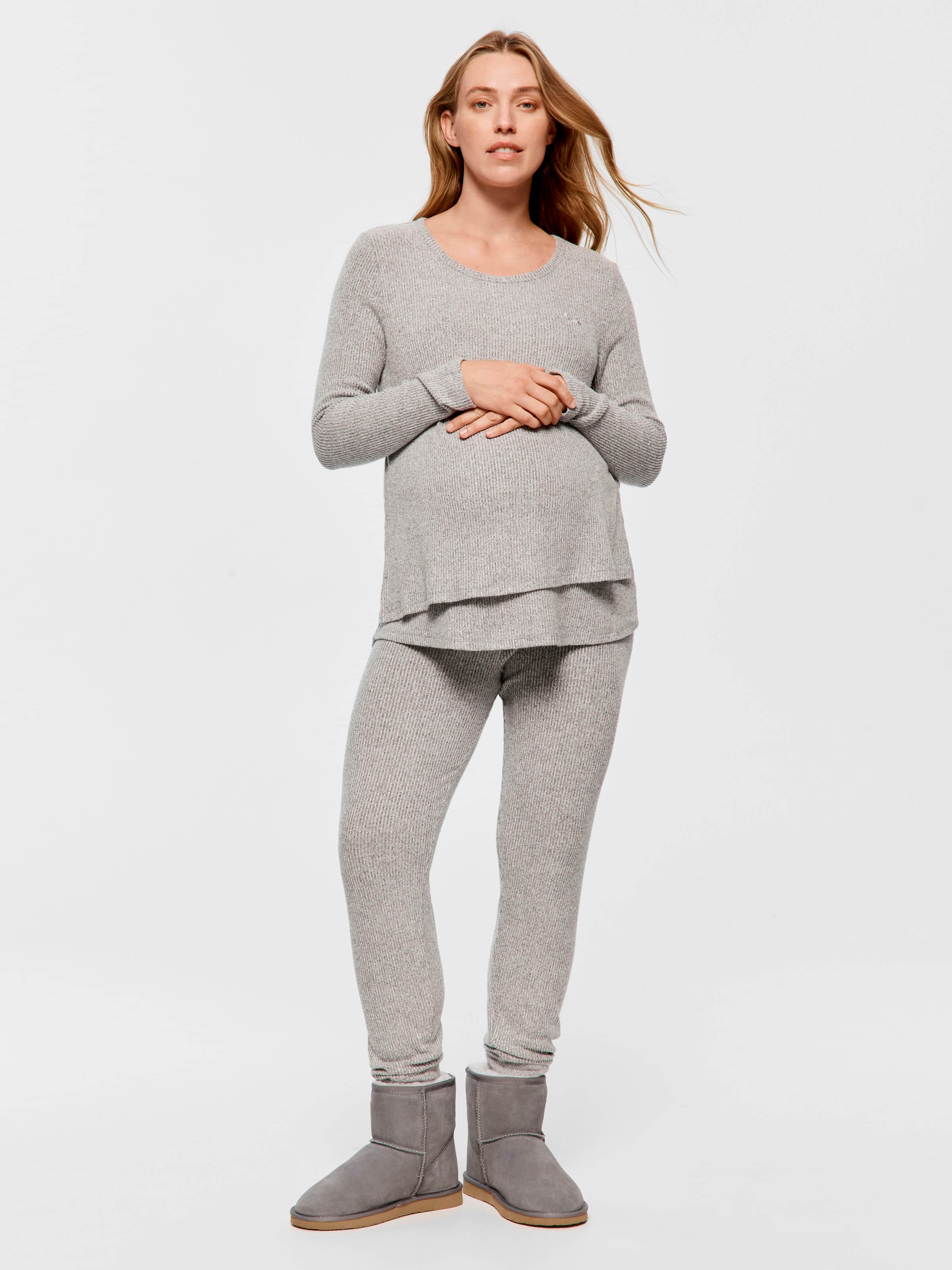 Maternity Grey Rib Long Sleeve Pj Set