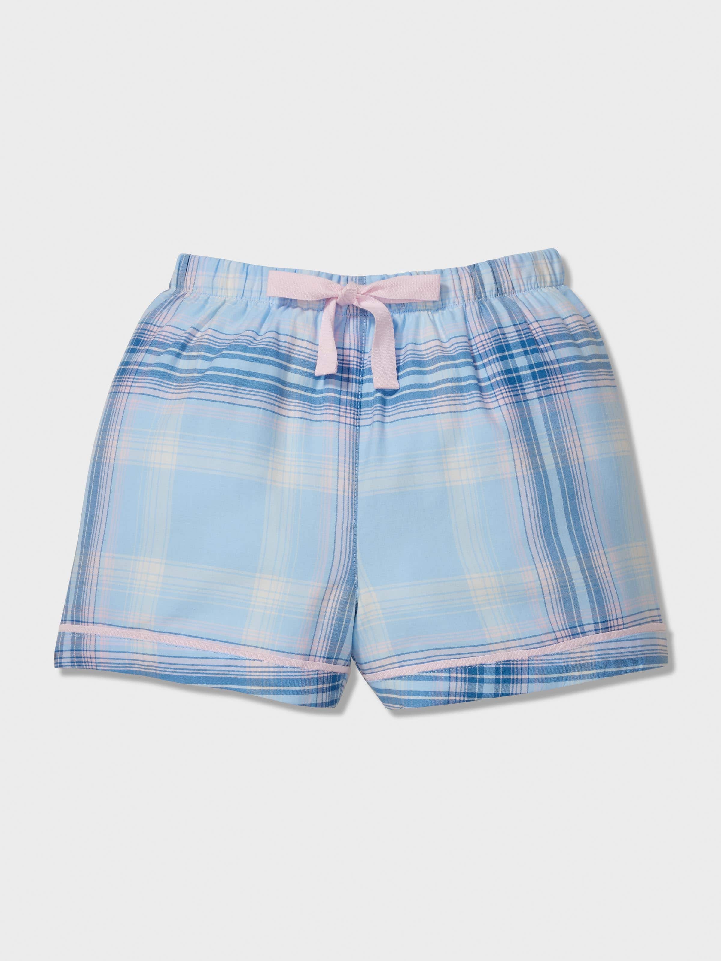 Jnr Girls Blue Check Classic Shortie Pj Set