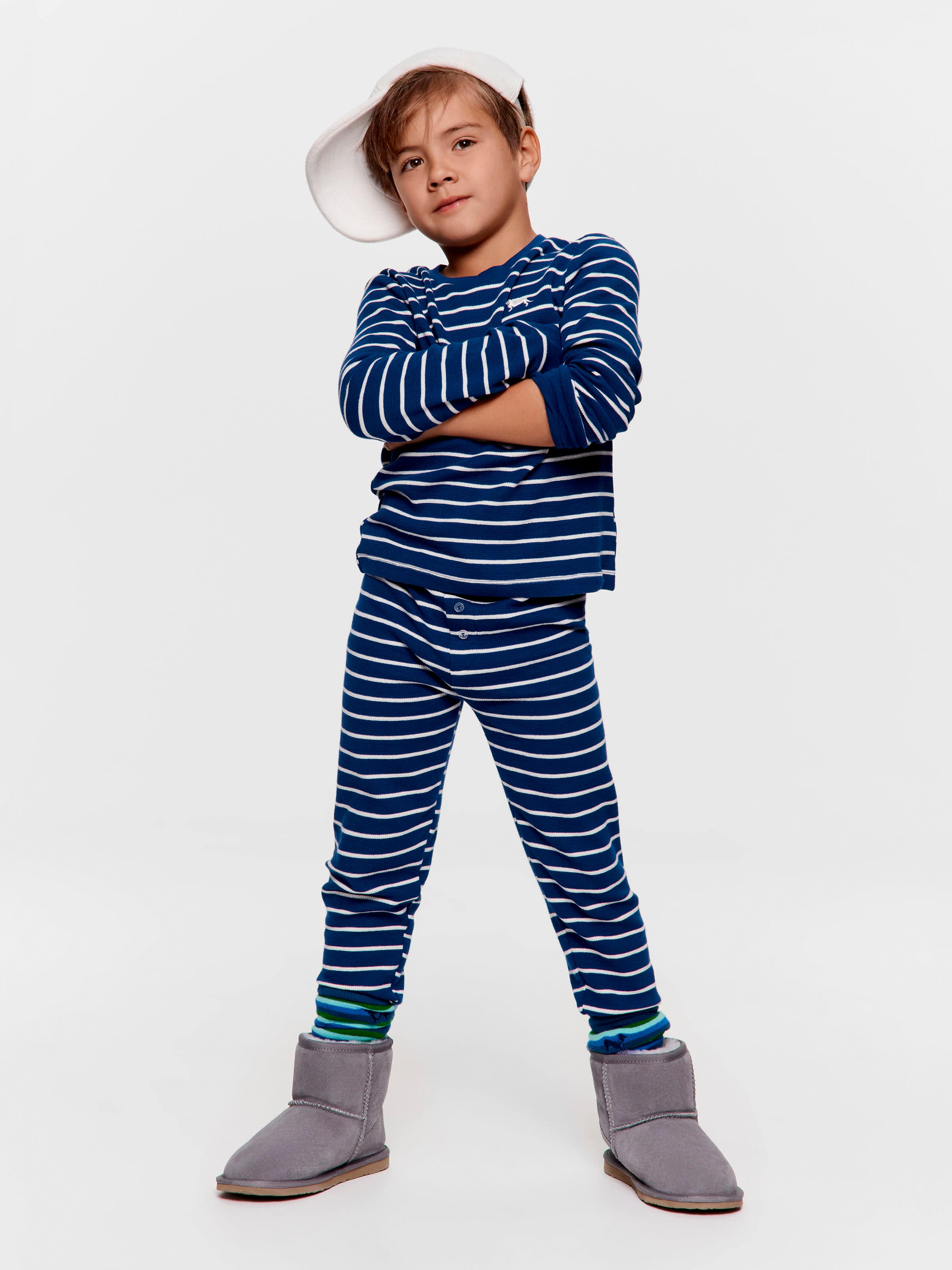 Jnr Boys Waffle Stripe Long Pj Set
