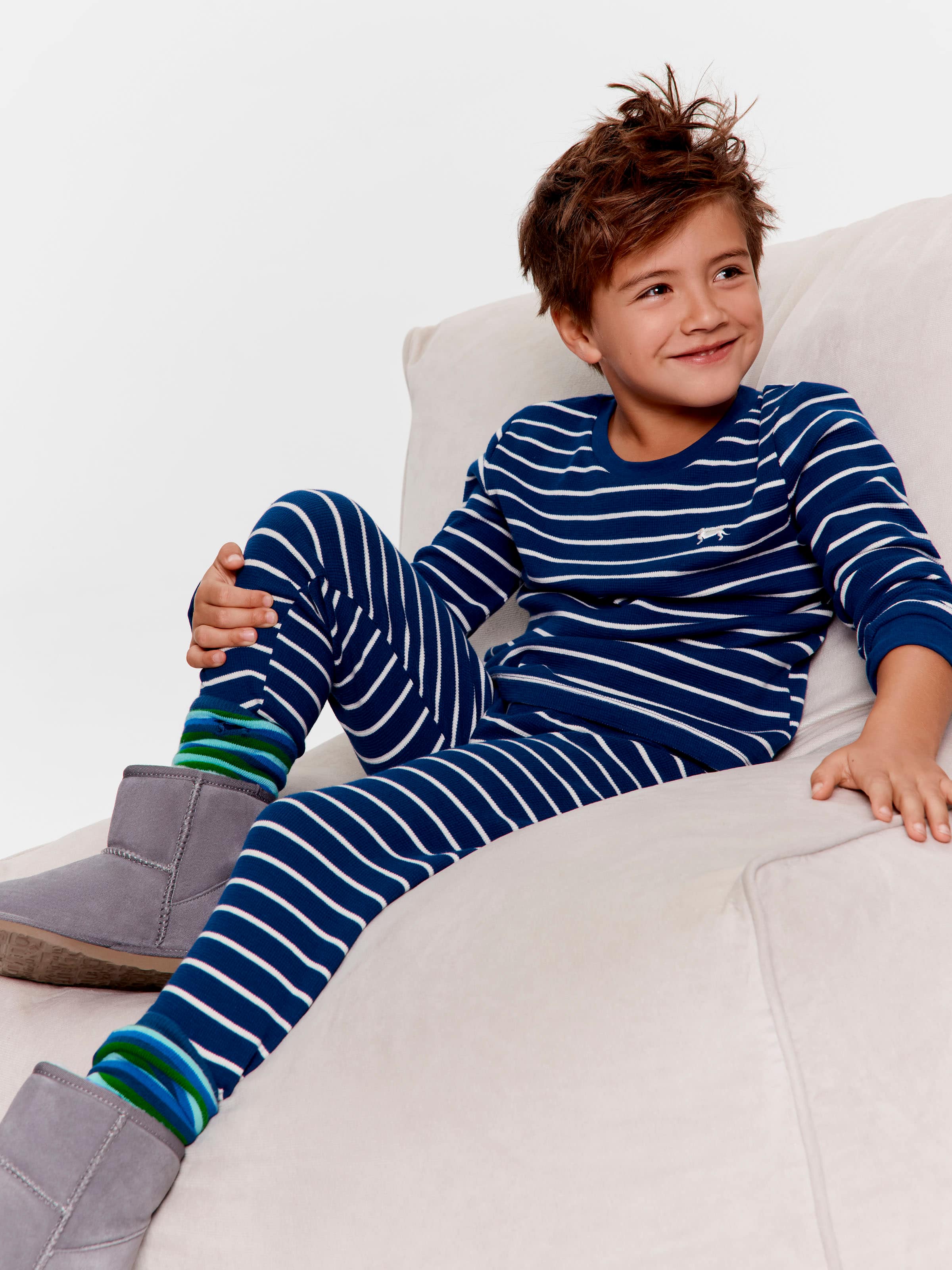 Jnr Boys Waffle Stripe Long Pj Set