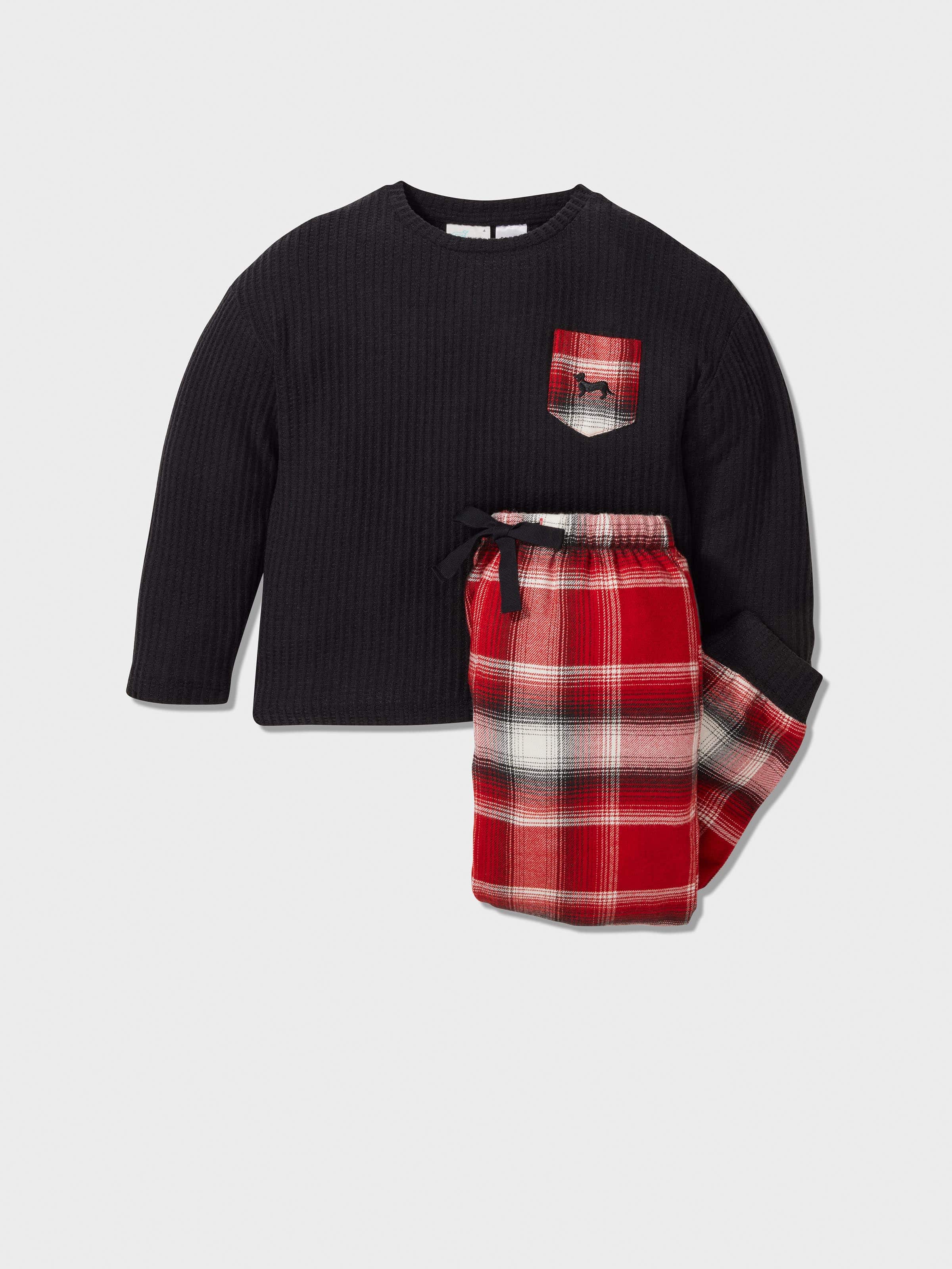 Jnr Boys Red Check Long Pj Set