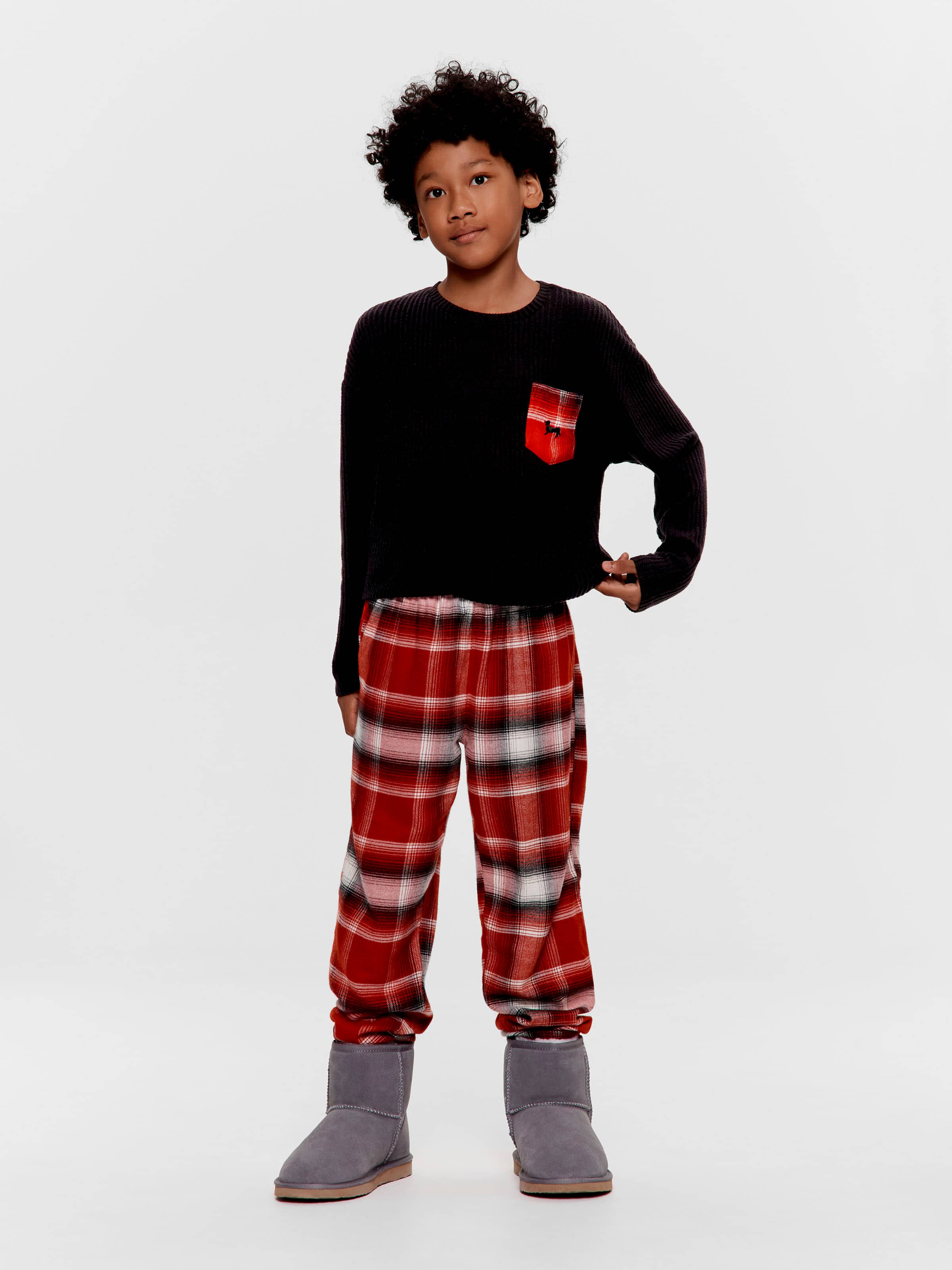 Boys Red Check Long Pj Set