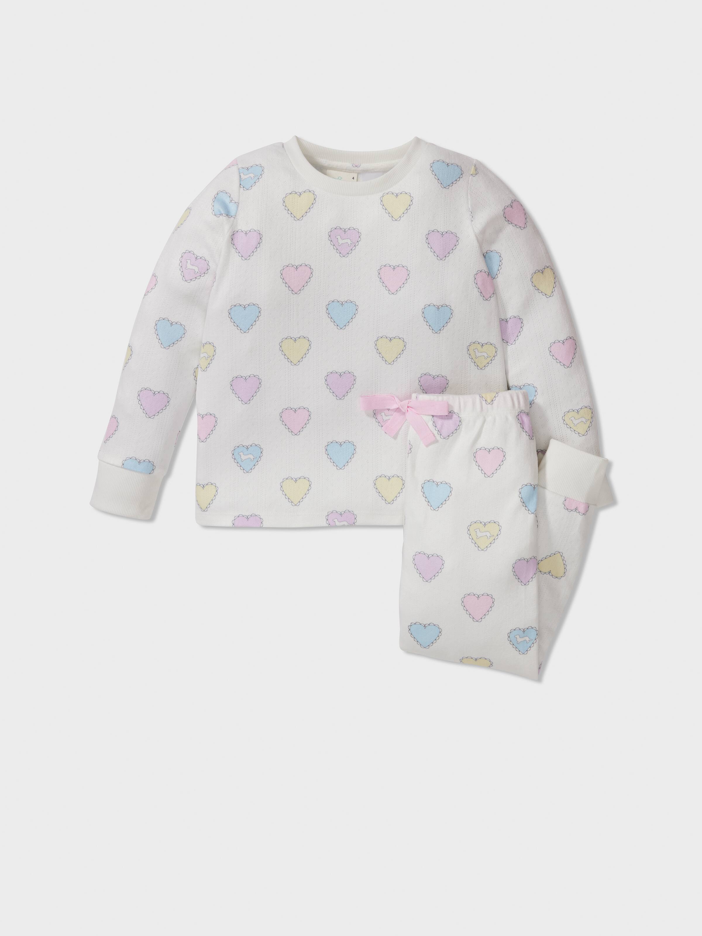Jnr Girls Rainbow Hearts Long Pj Set