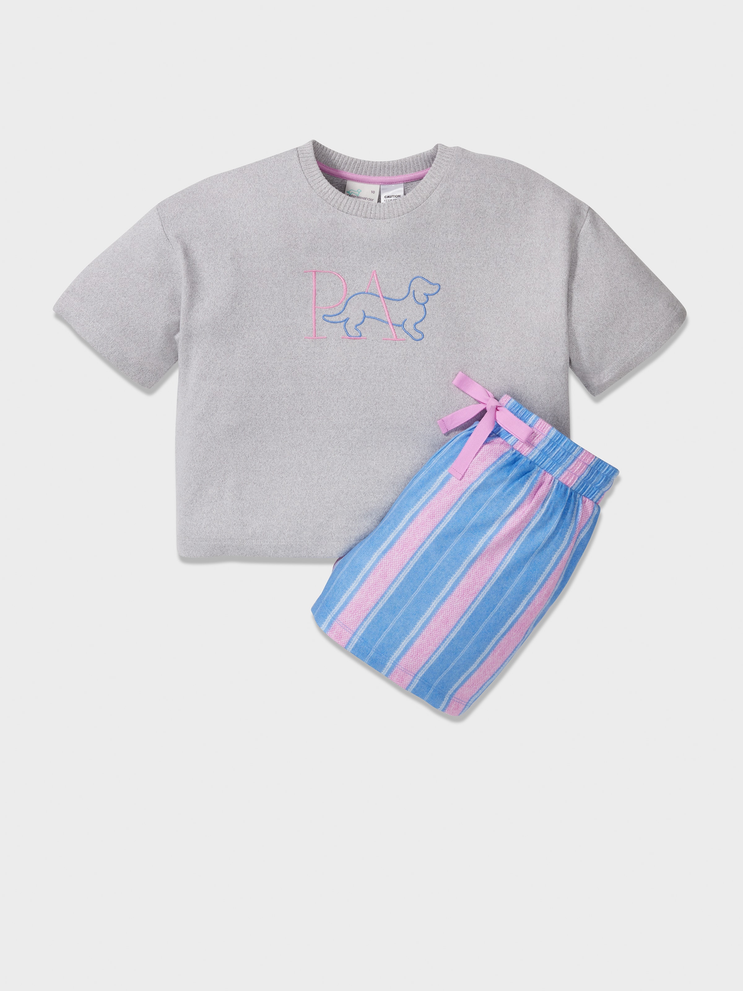 Girls Bright Stripe Plush Short Pj Set
