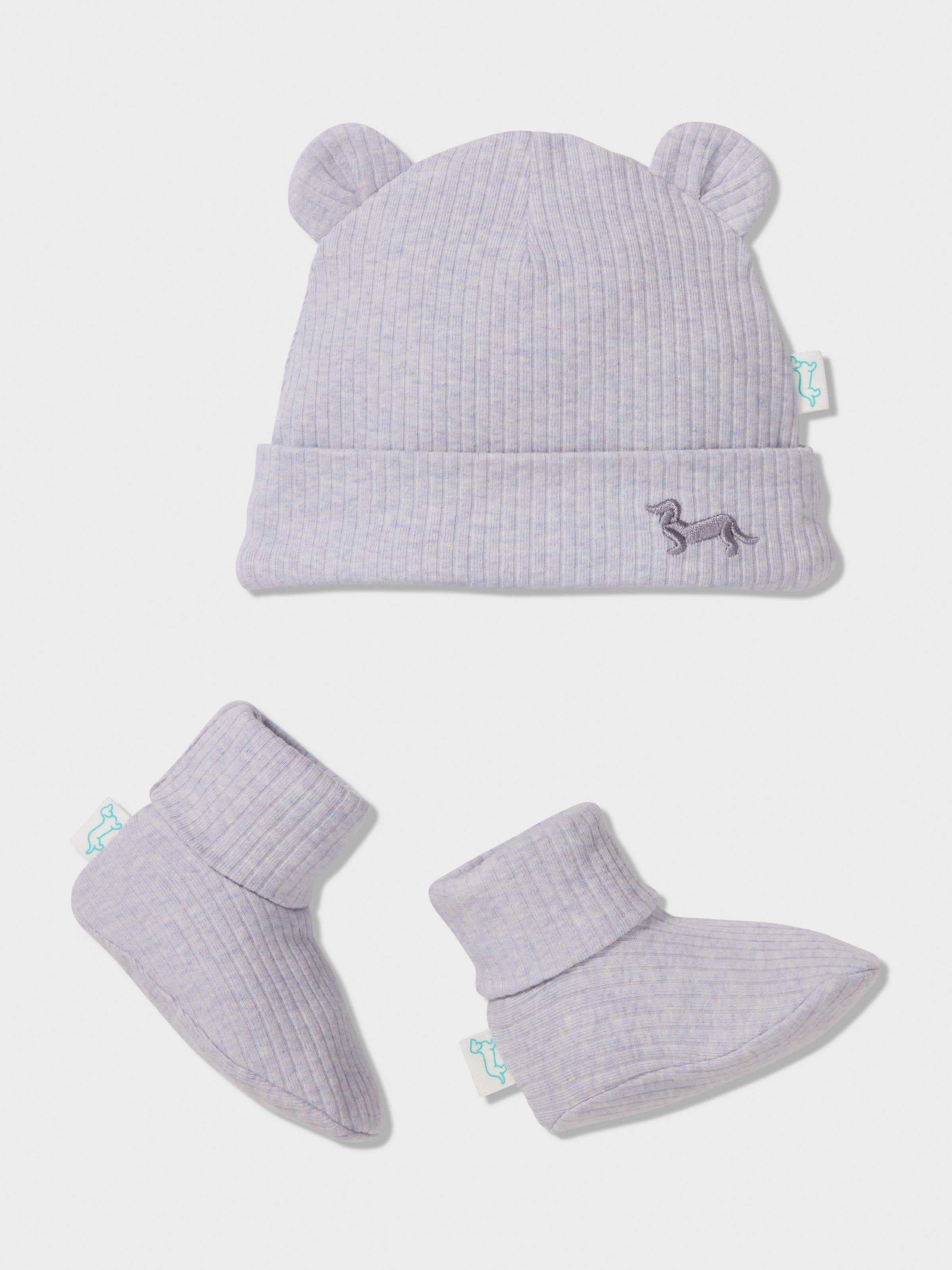 Baby Organic Blue Beanie & Booties Set