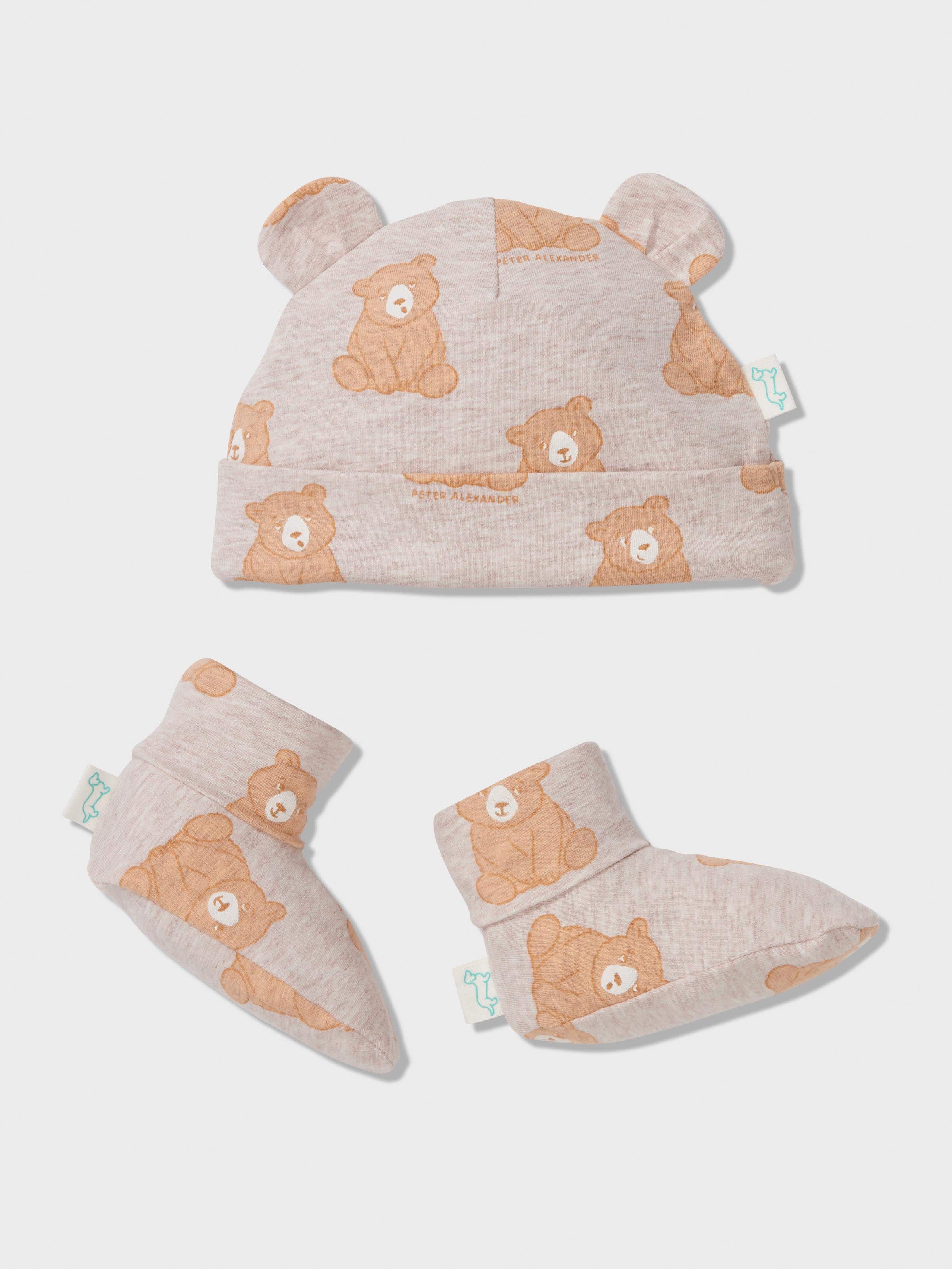 Baby Organic Bear Print Beanie & Booties Set