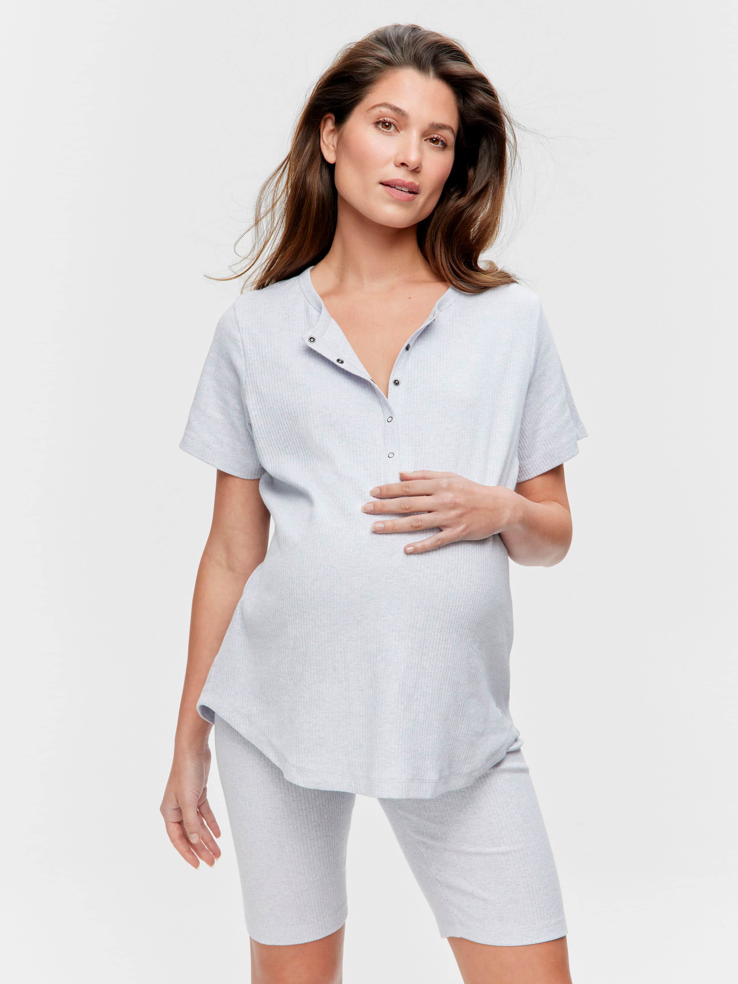 Maternity Grey Rib Shortie Pj Set