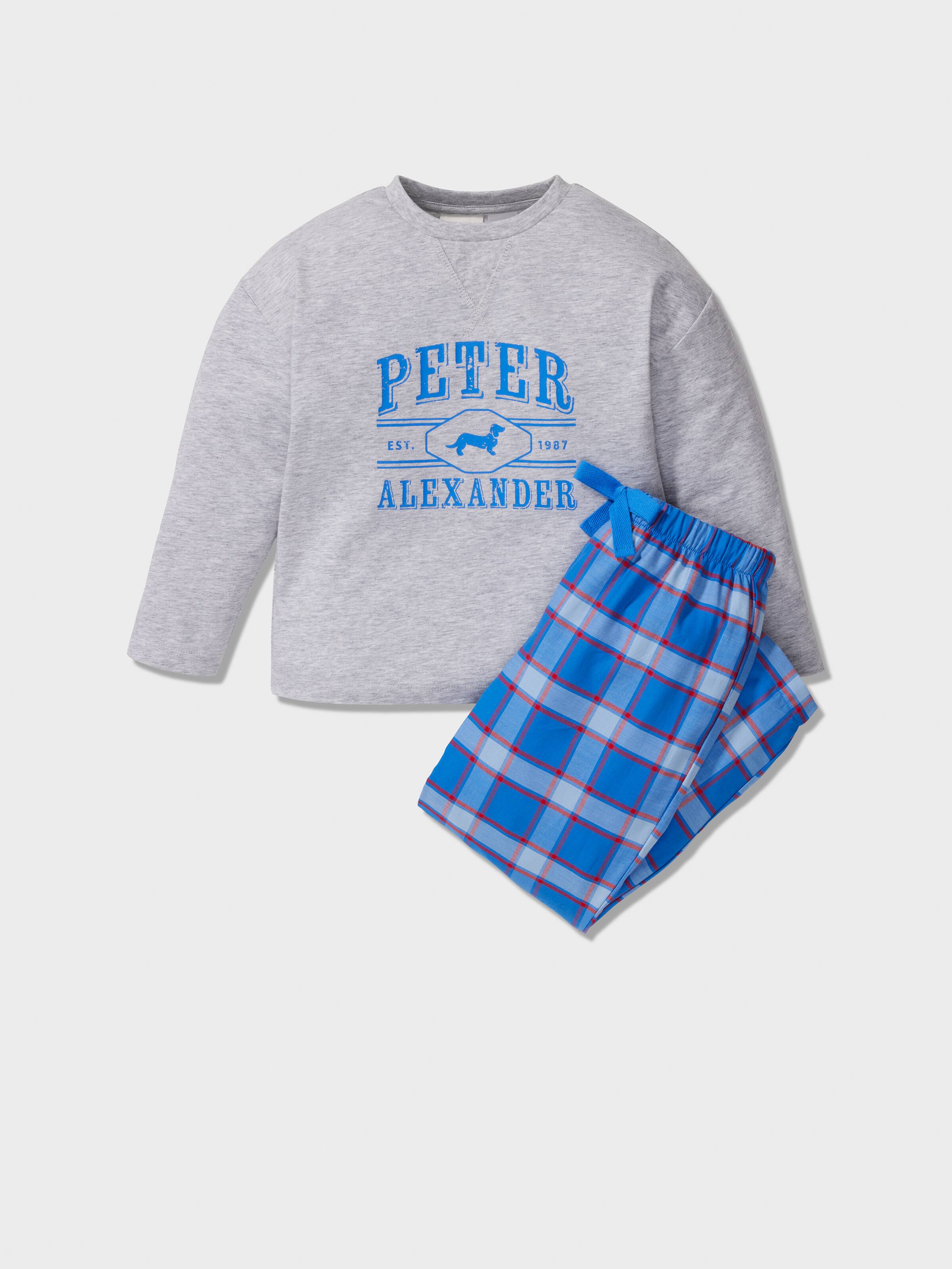 Jnr Boys Heritage Blue Check Long Pj Set