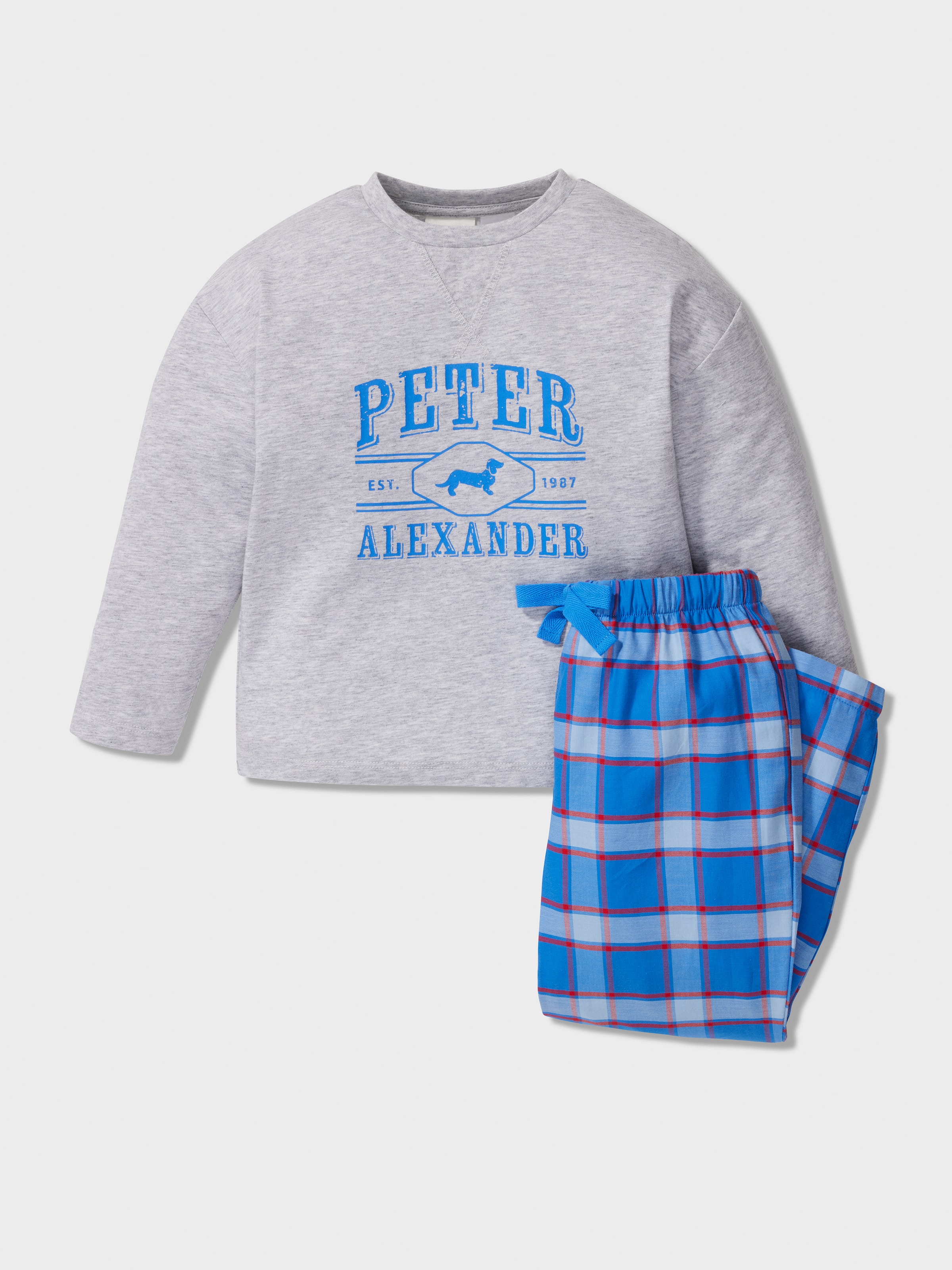 Boys Heritage Blue Check Long Pj Set
