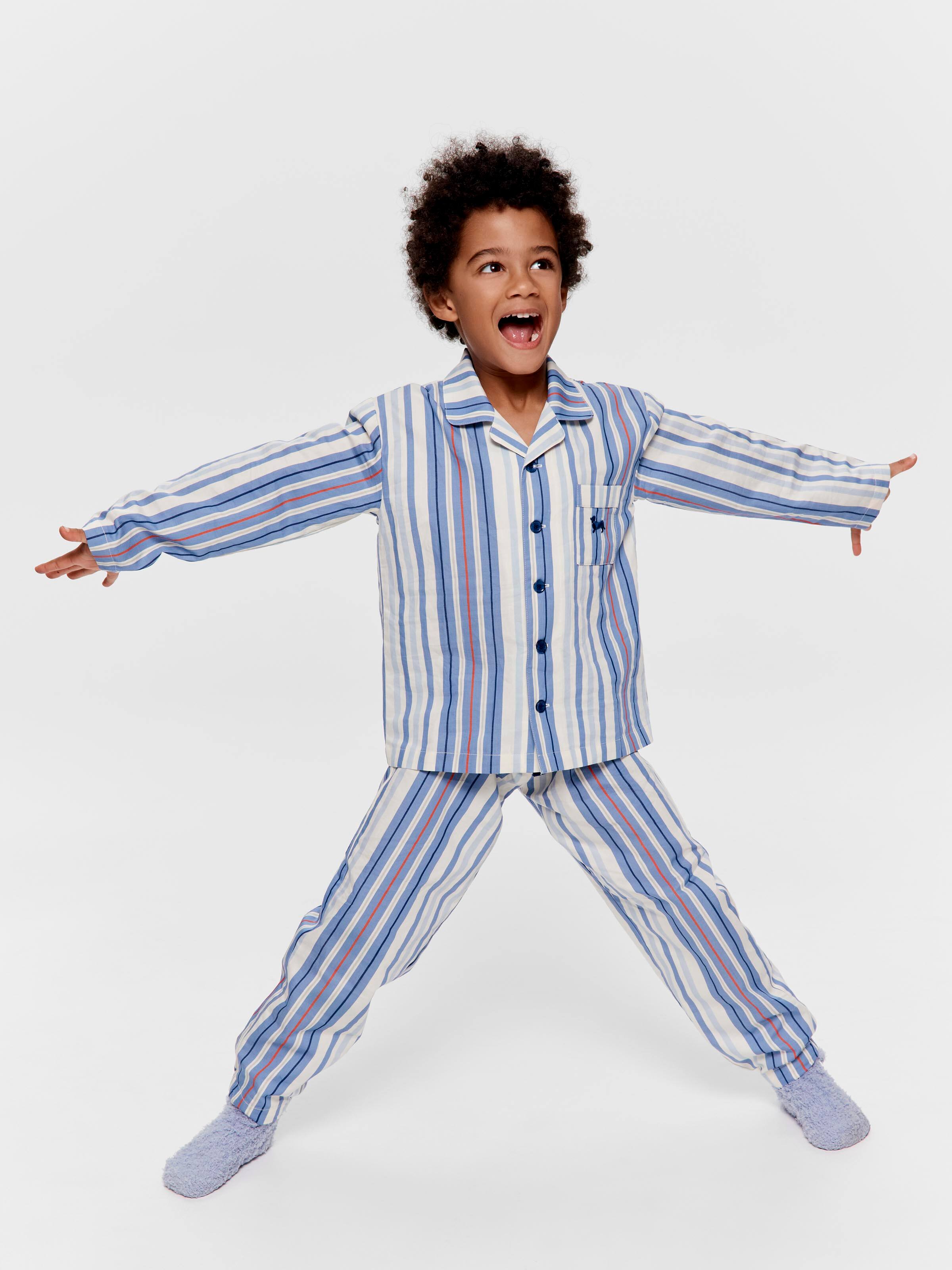 Jnr Boys Blue Stripe Long Classic Pj Set
