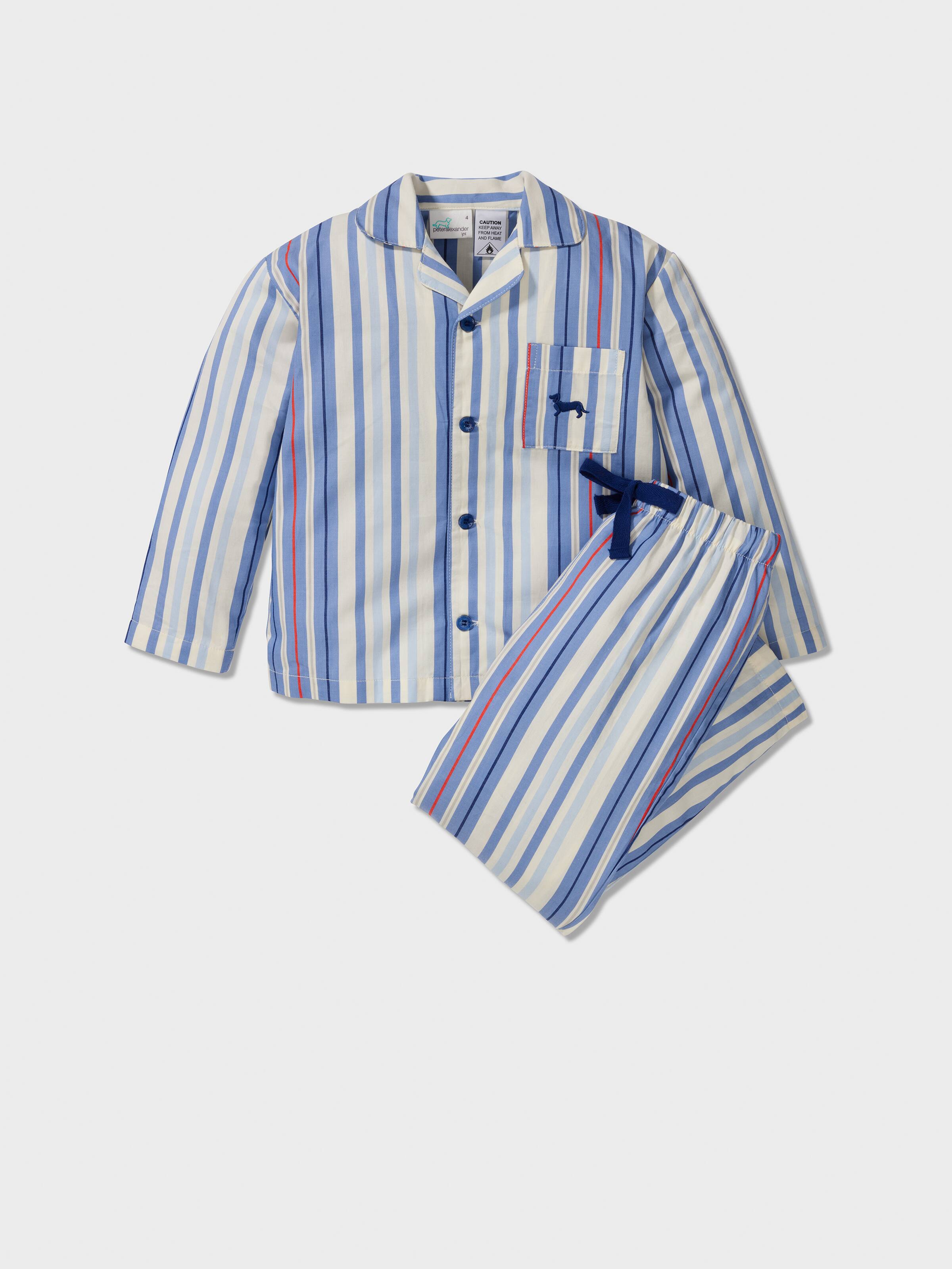 Jnr Boys Blue Stripe Long Classic Pj Set