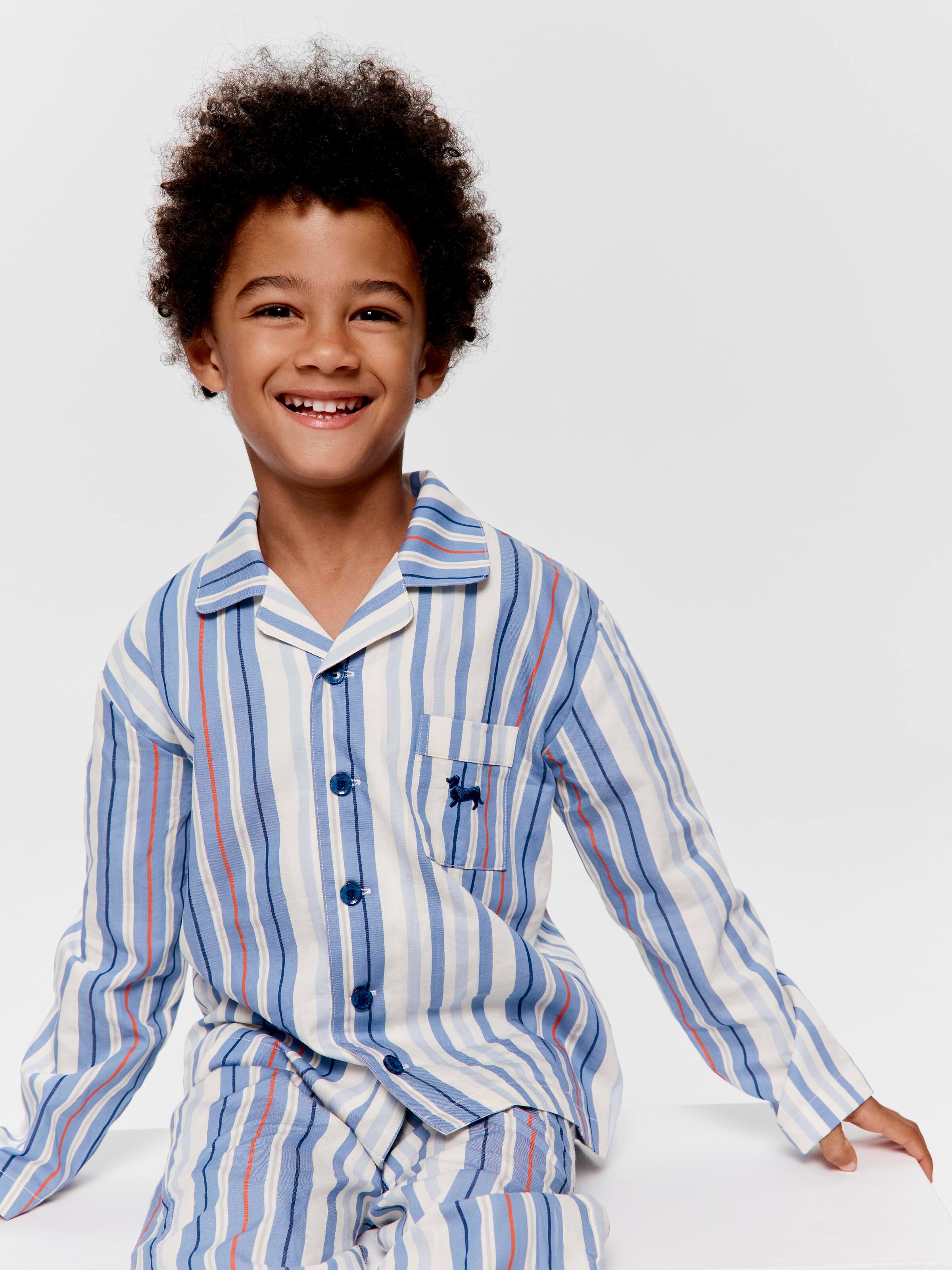 Jnr Boys Blue Stripe Long Classic Pj Set