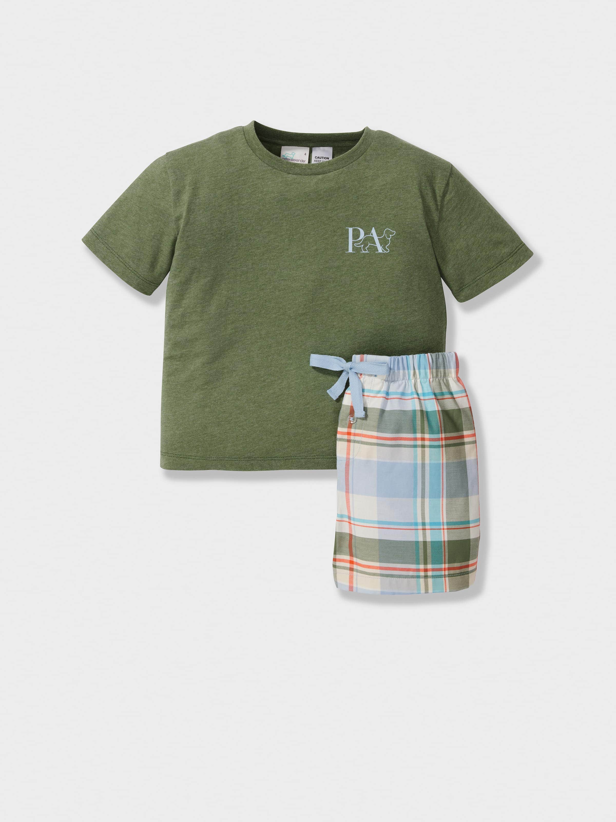 Jnr Boys Green Check Short Pj Set