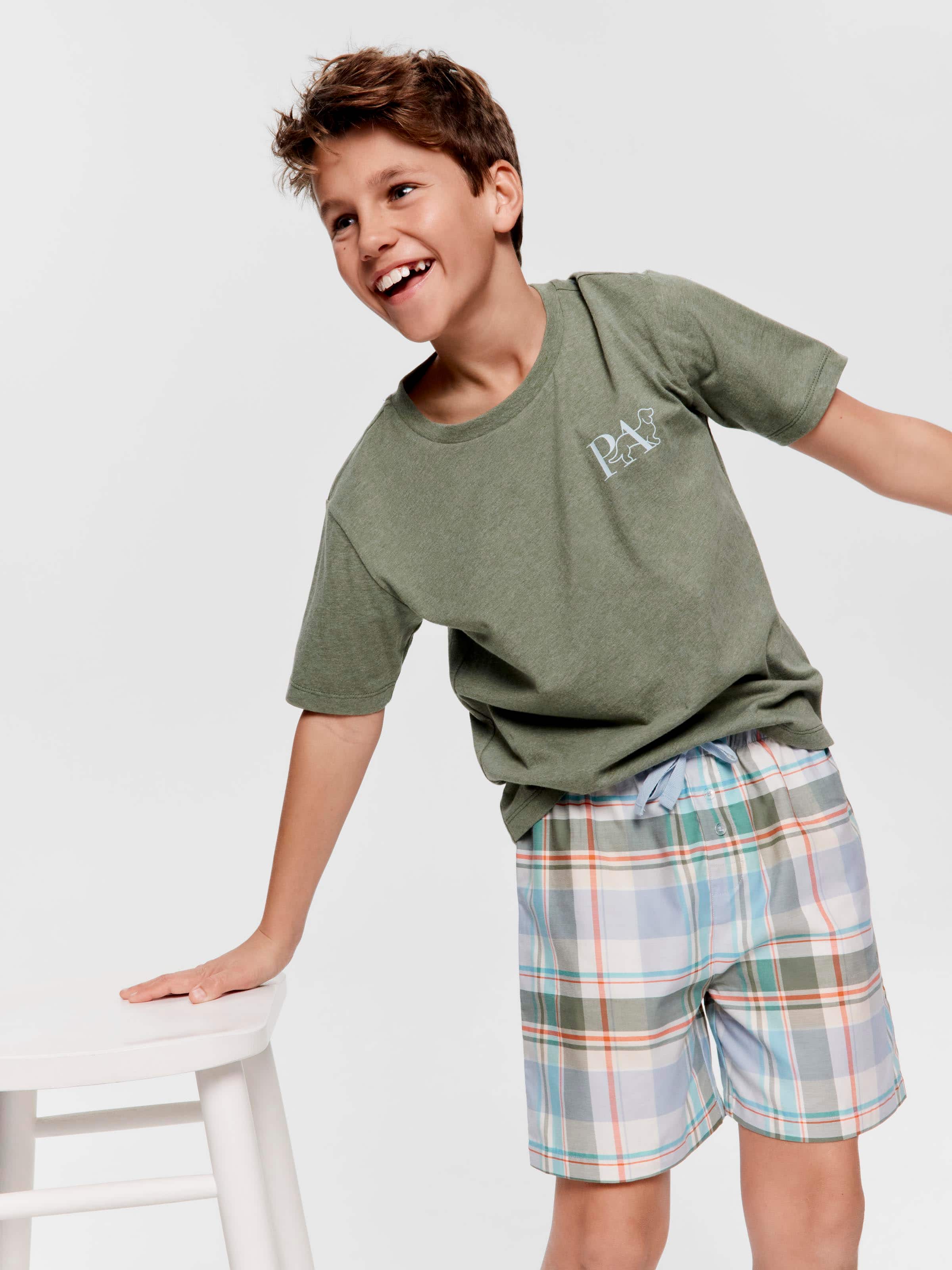Boys Green Check Short Pj Set