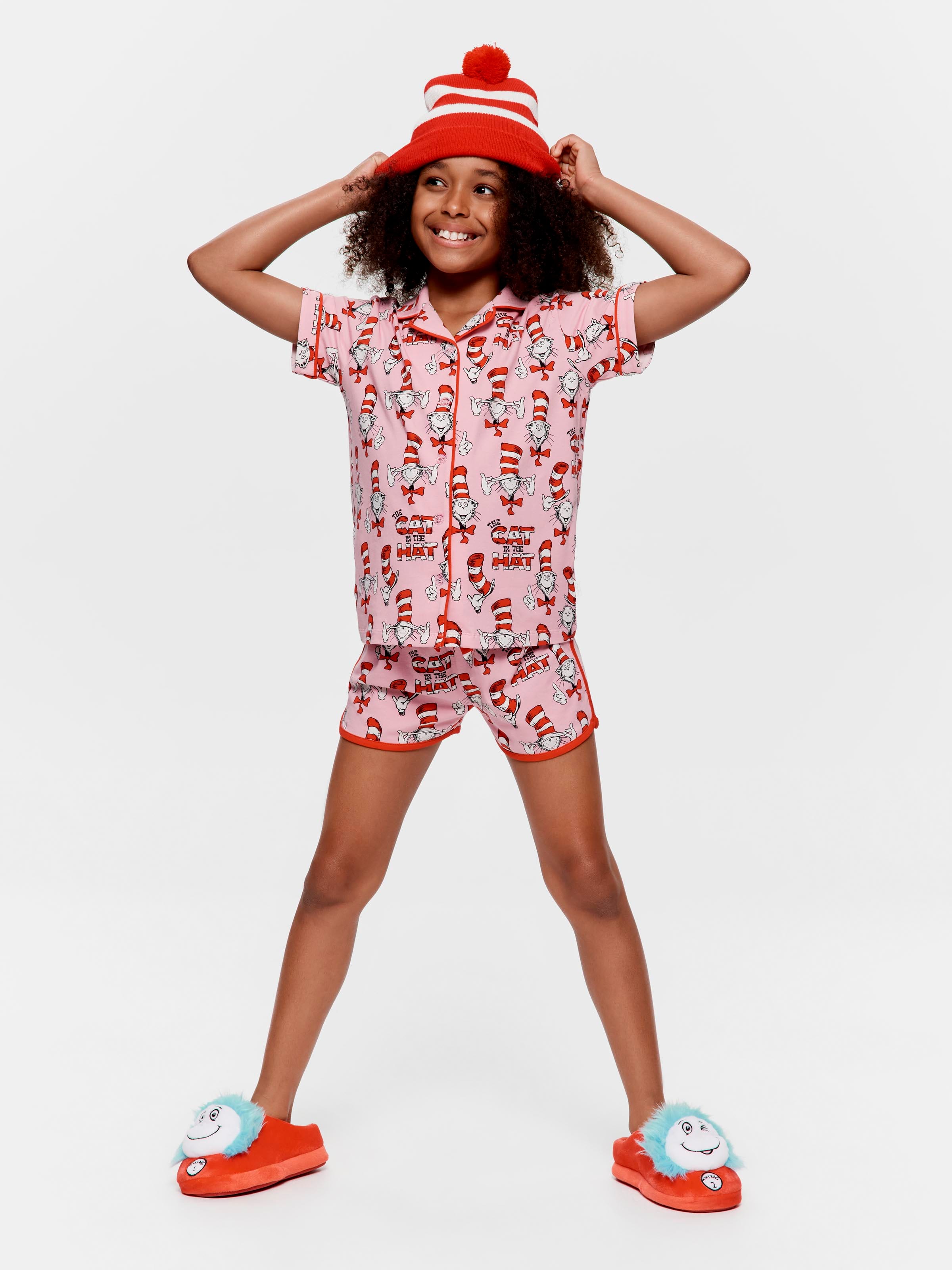 Girls Pink Cat In Hat Shortie Pj Set
