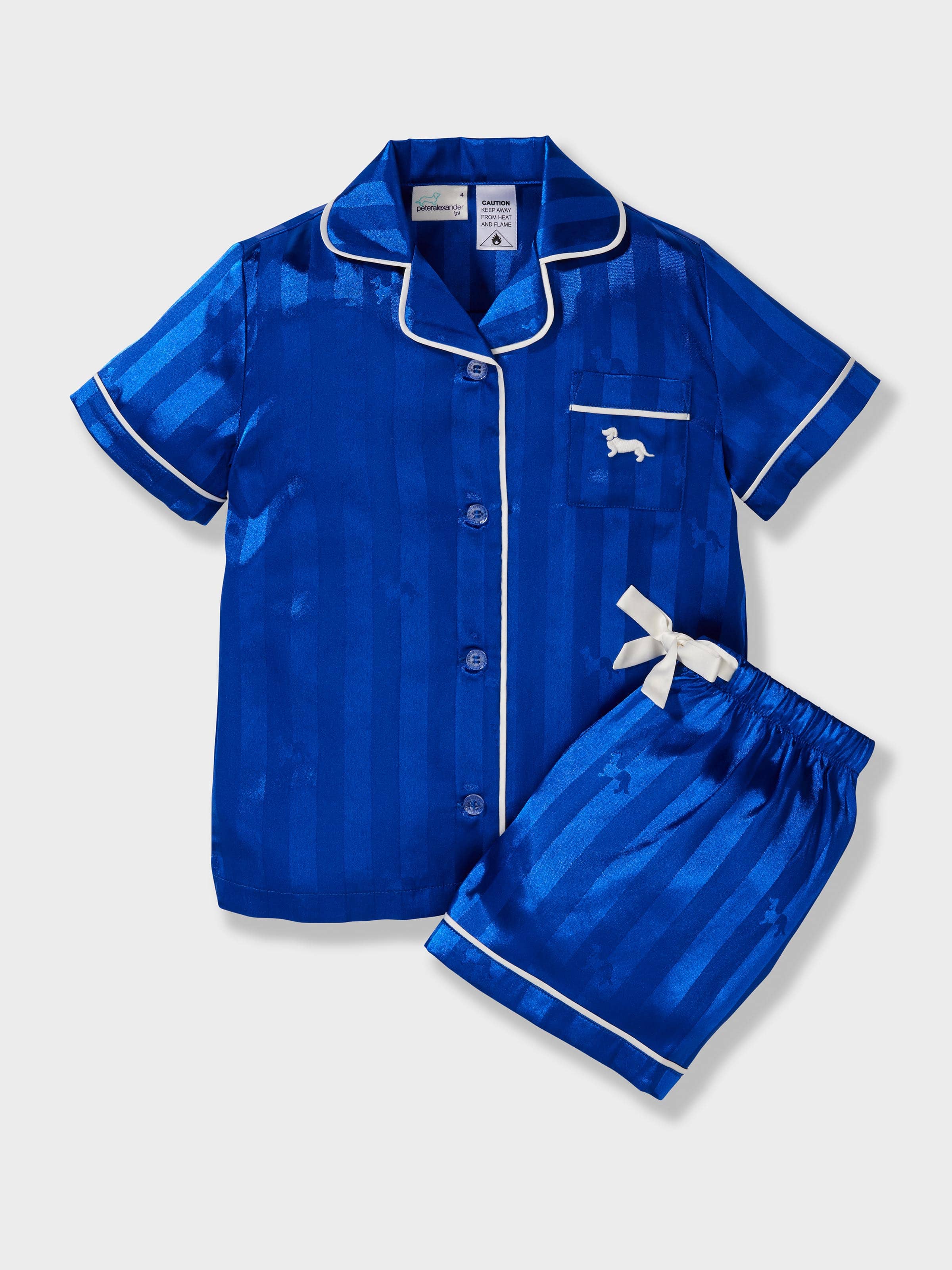 Girls Cobalt Satin Shortie Pj Set