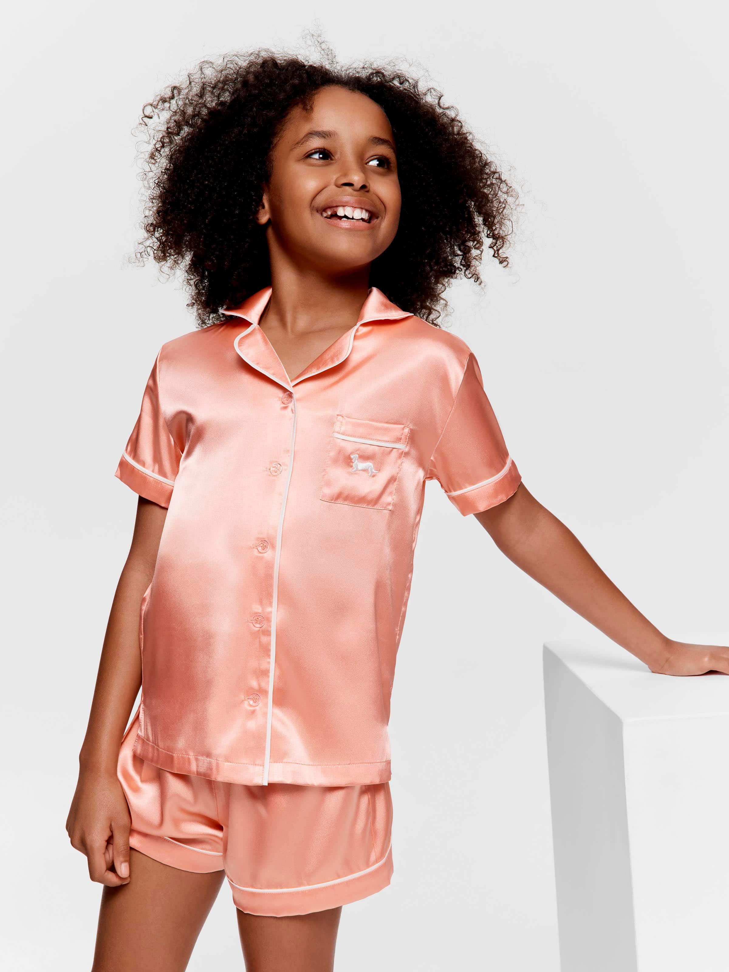 Girls Apricot Satin Shortie Pj Set