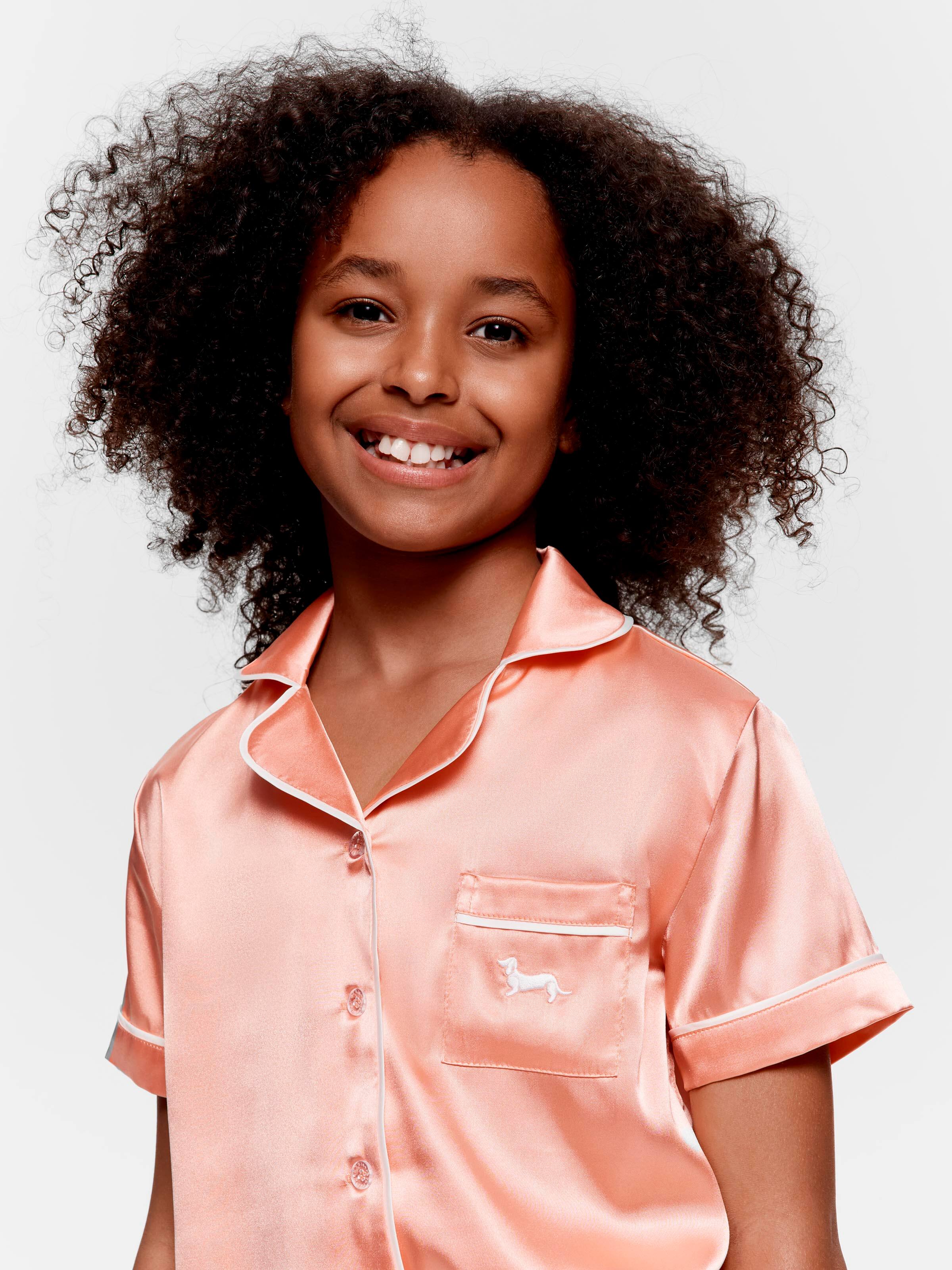 Girls Apricot Satin Shortie Pj Set