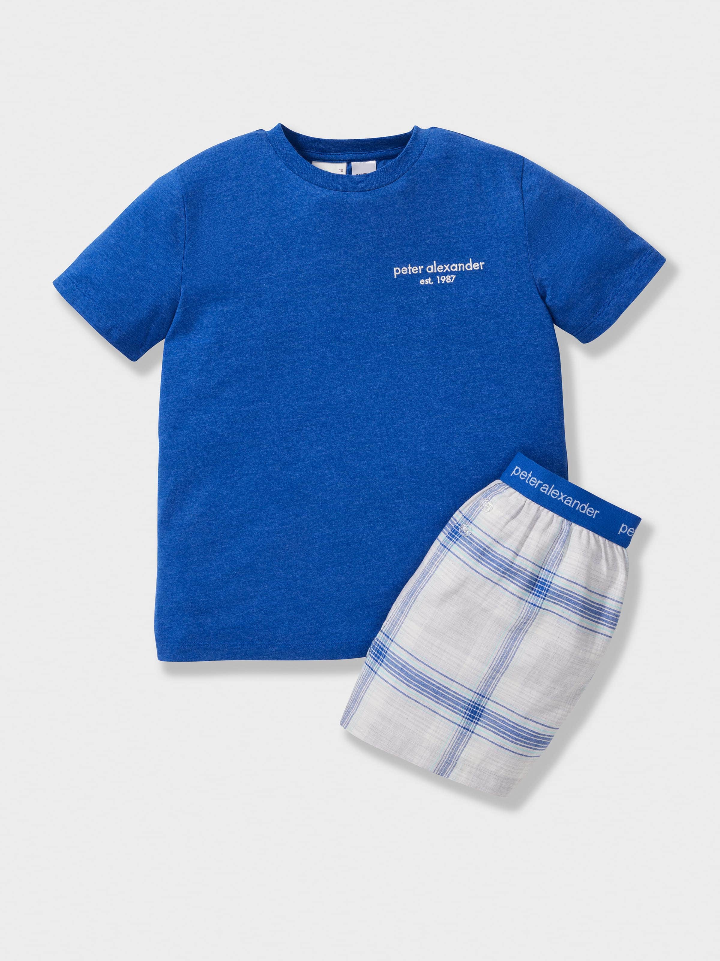 Boys Blue Check Boxer Short Pj Set