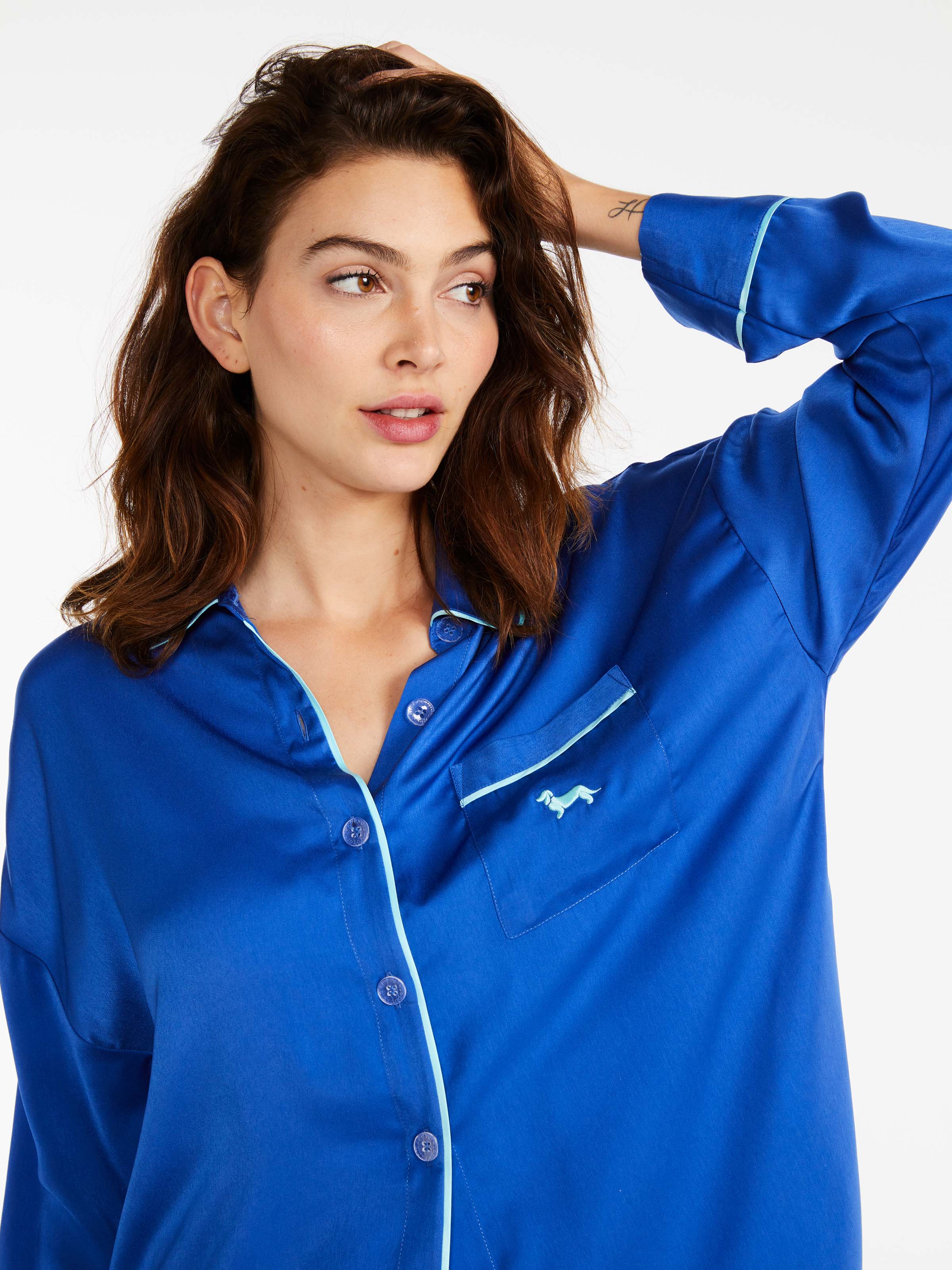 Galaxy Blue Chic Satin Long Pj Set