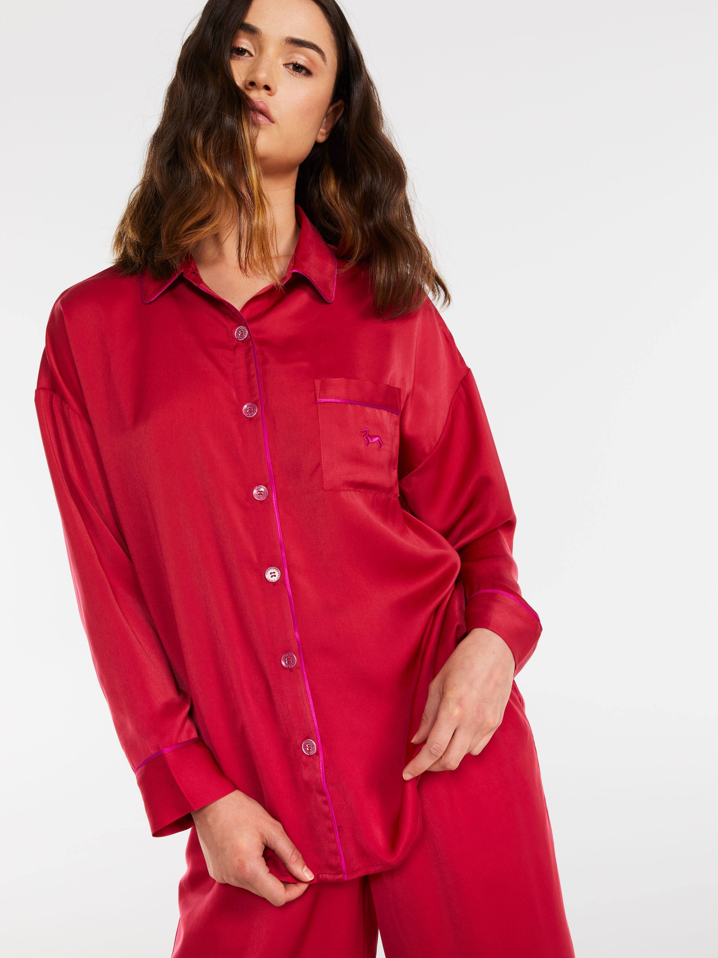Chilli Red Chic Satin Long Pj Set
