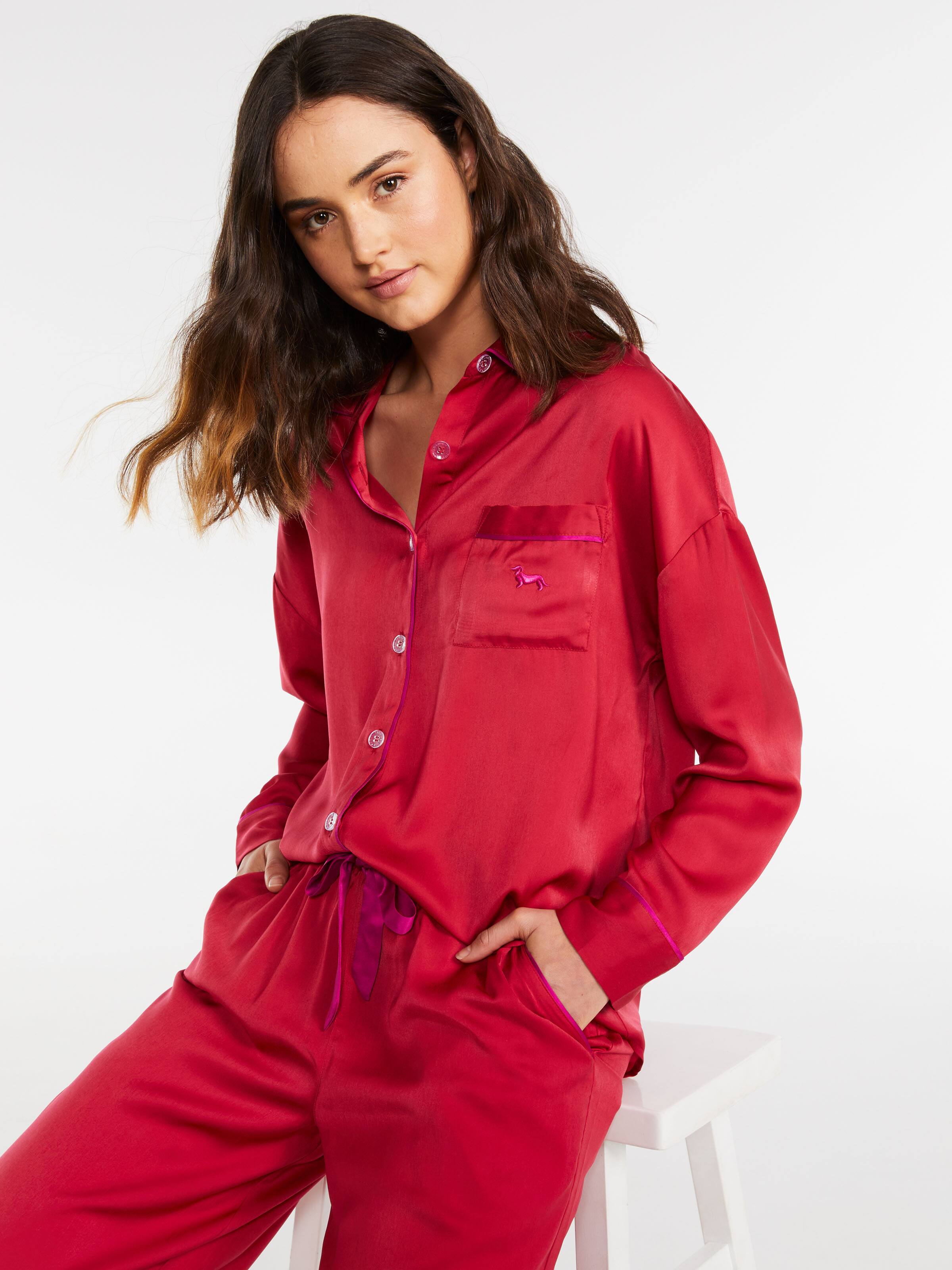 Chilli Red Chic Satin Long Pj Set