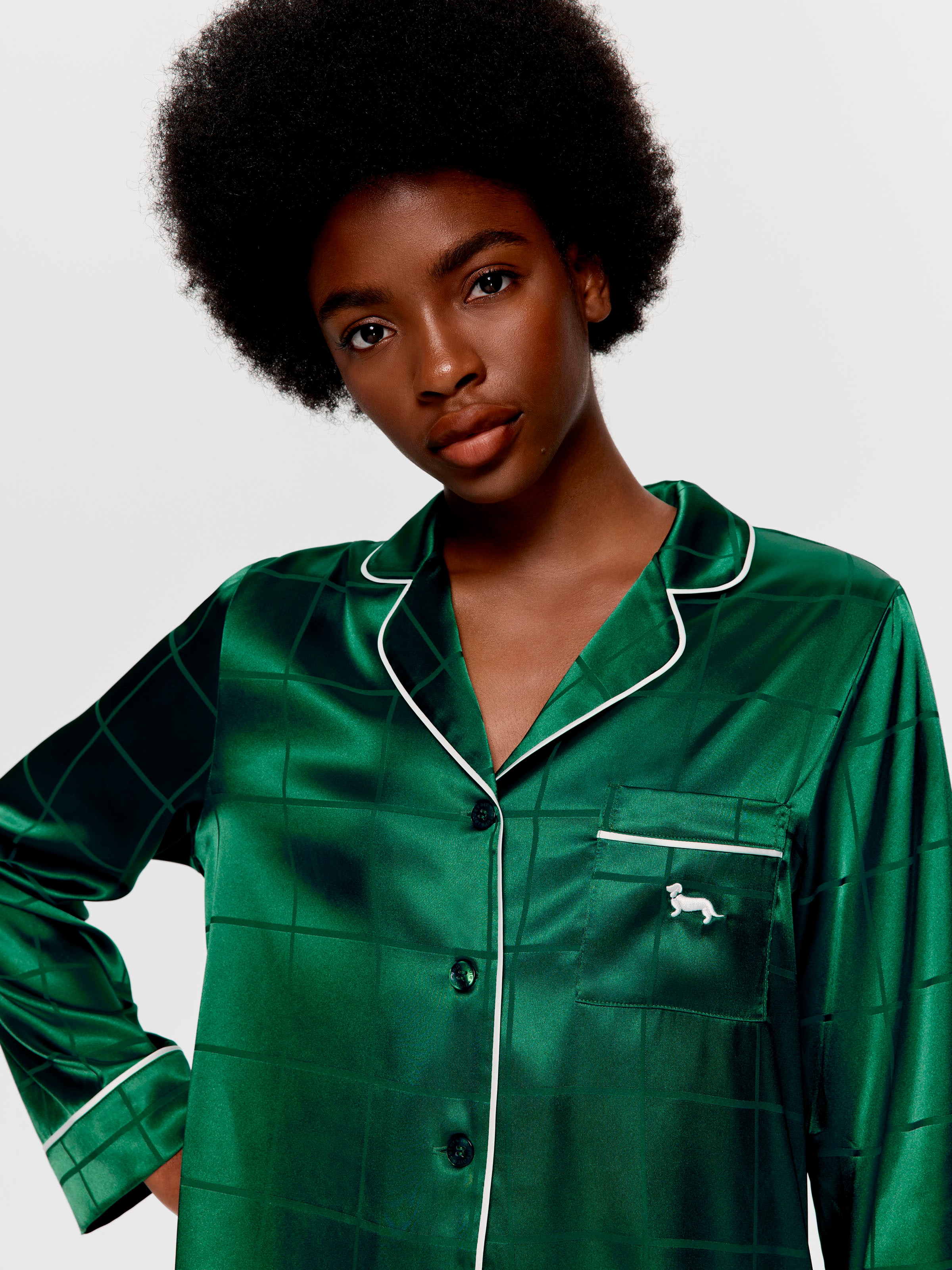Green Check Satin Long Pj Set
