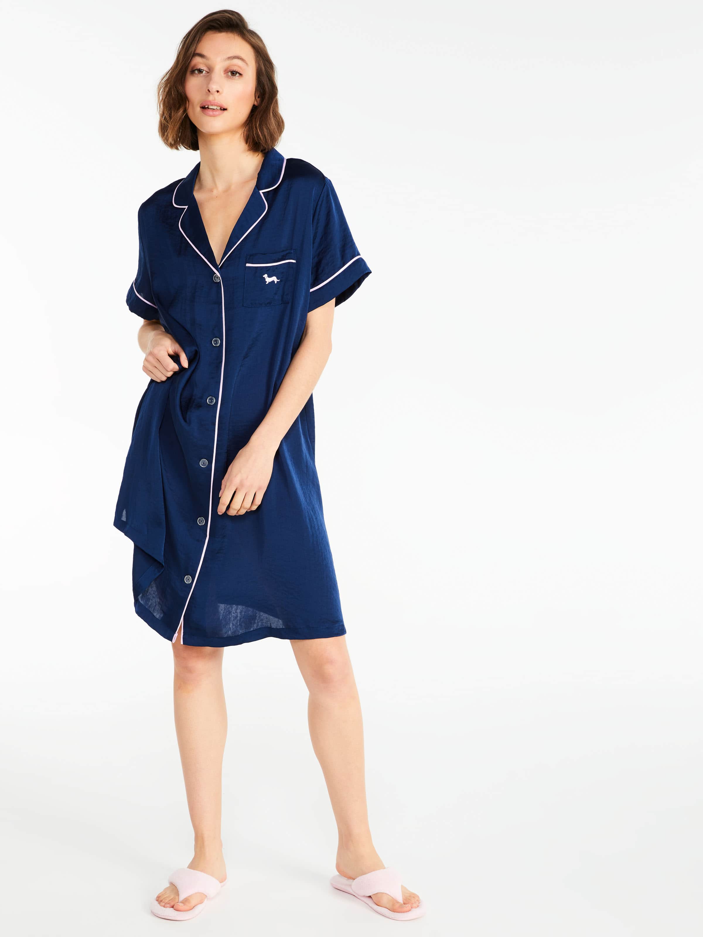 Navy Chic Satin Nightshirt