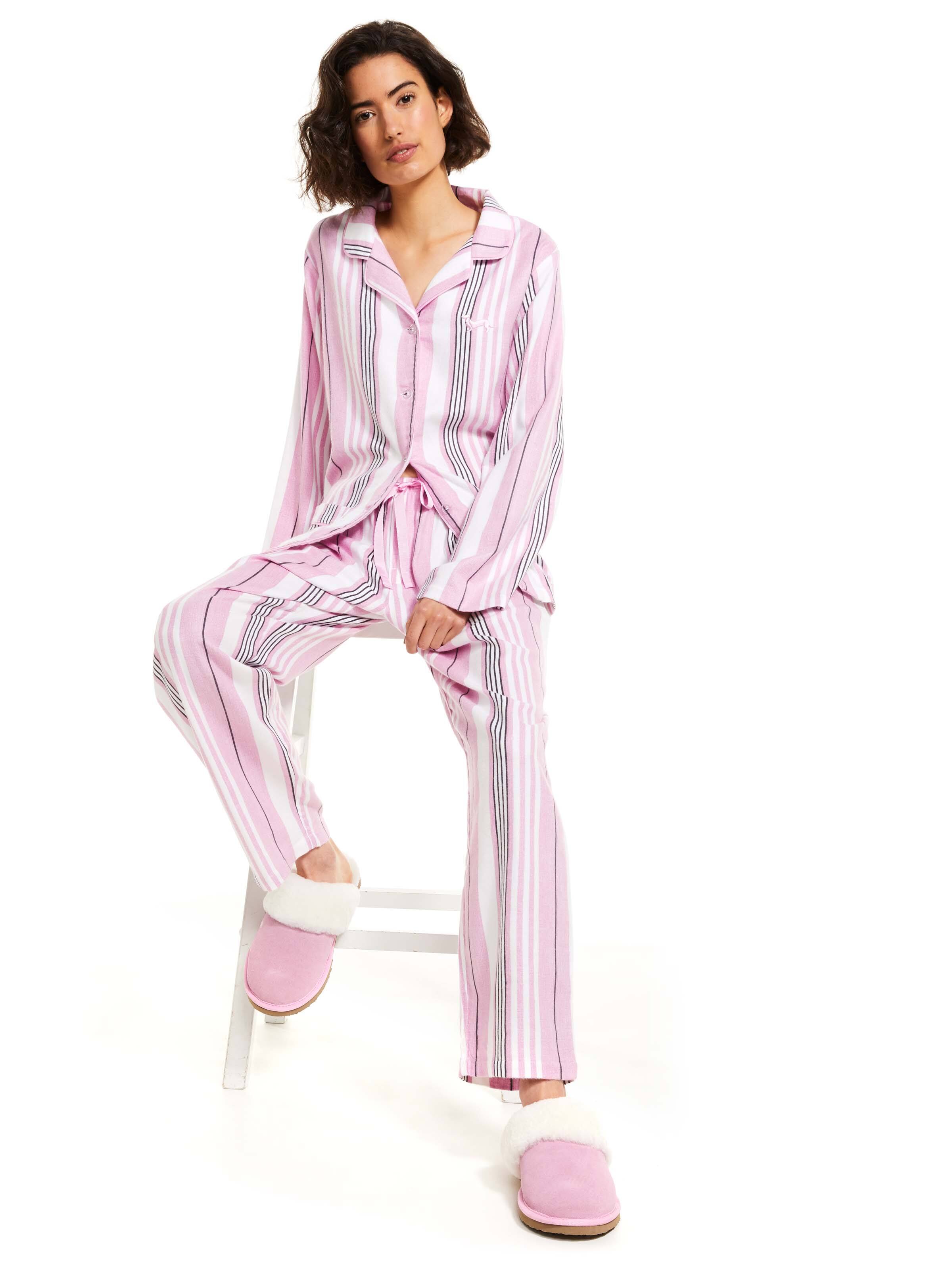 Pink Bedroom Stripe Bamboo Flannelette Pj Set