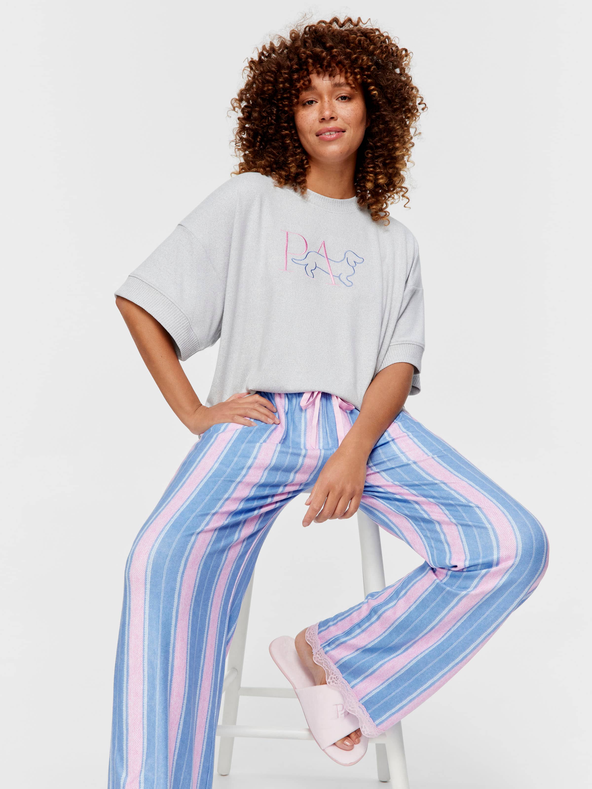 Plush Stripe Straight Leg Pj Pant