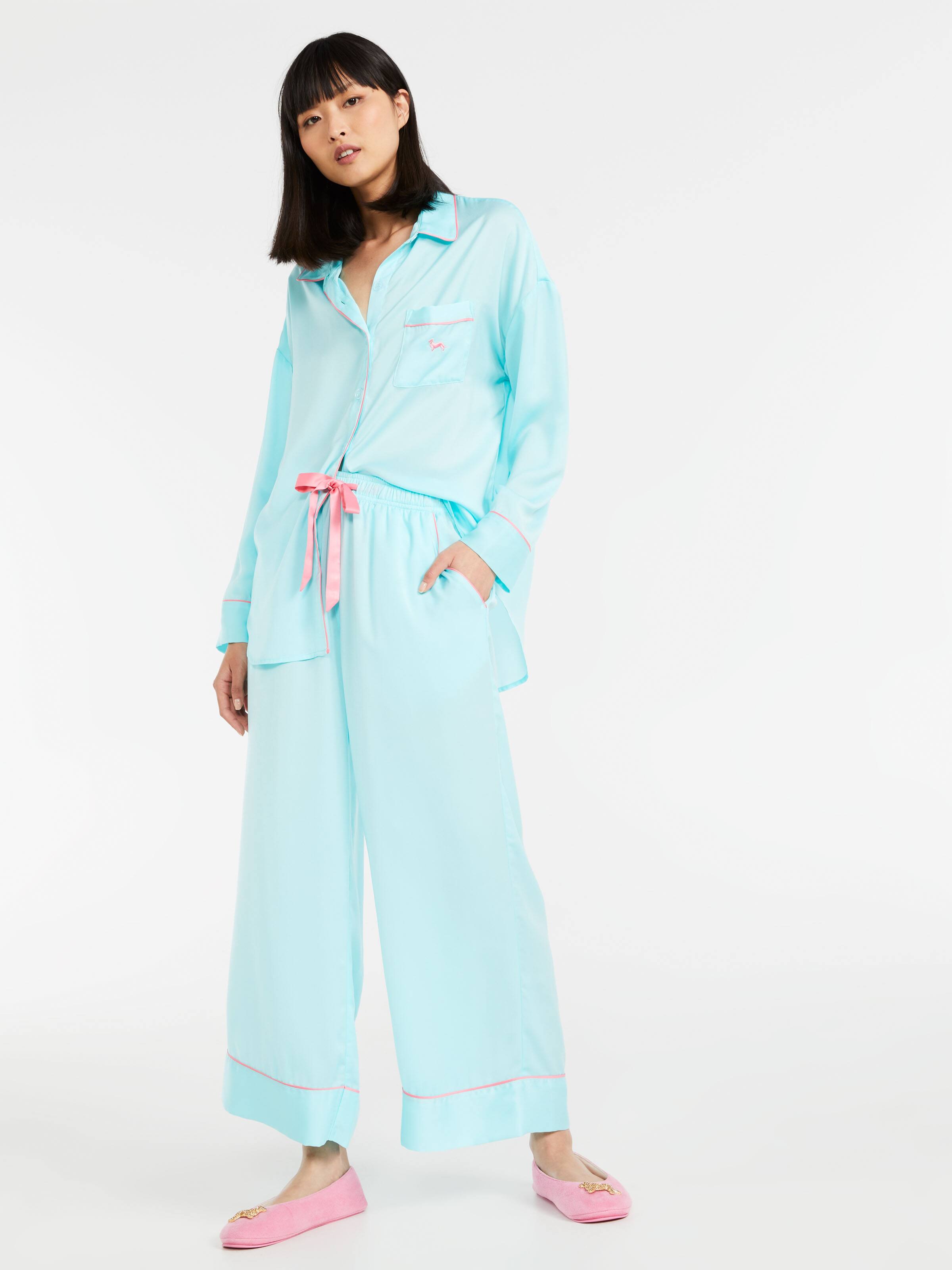 Crystal Blue Chic Satin Long Pj Set