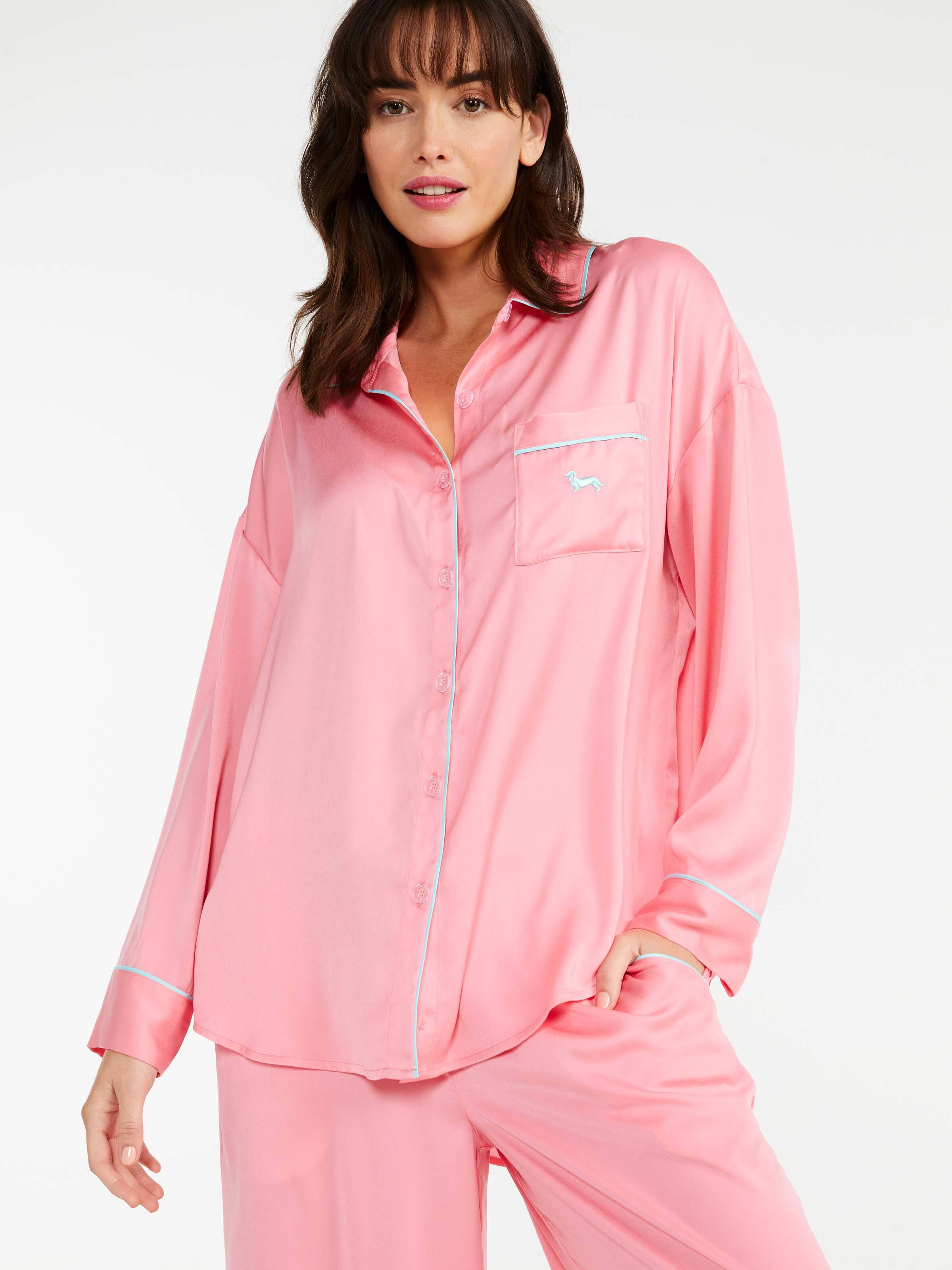 Flamingo Pink Chic Satin Long Pj Set