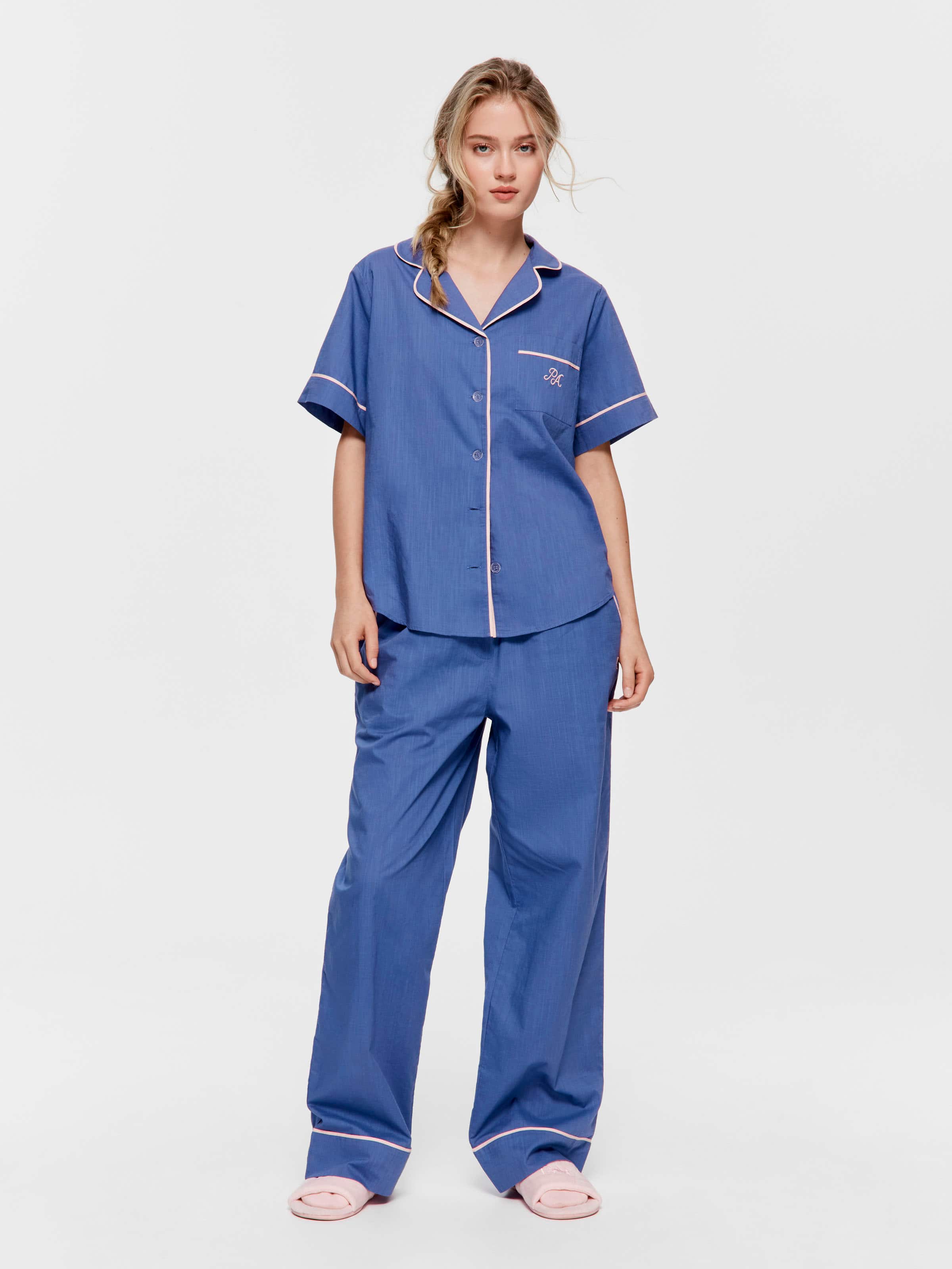 Blue 100% Cotton Short Sleeve Shirt