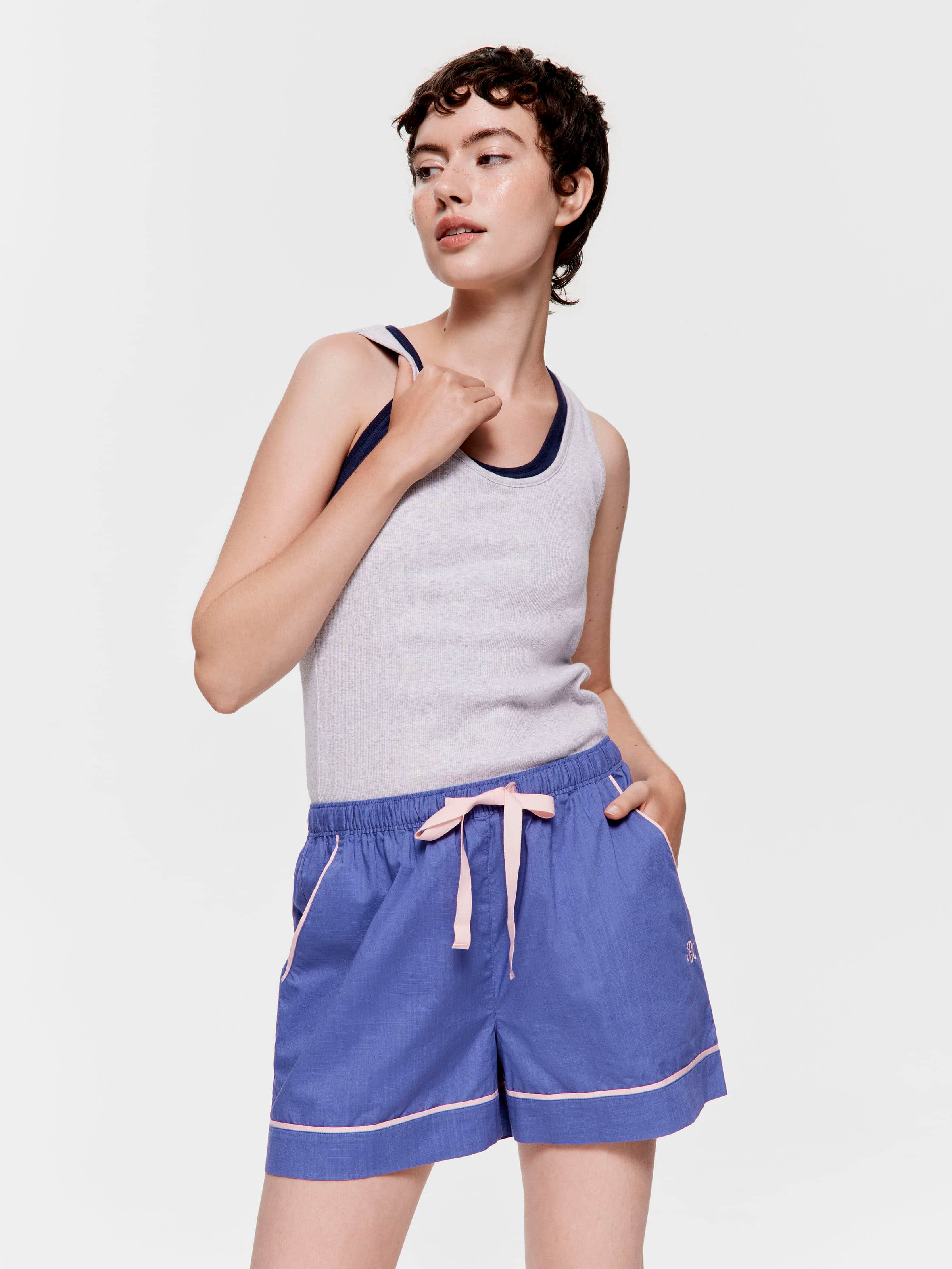 Blue 100% Cotton Mid Short