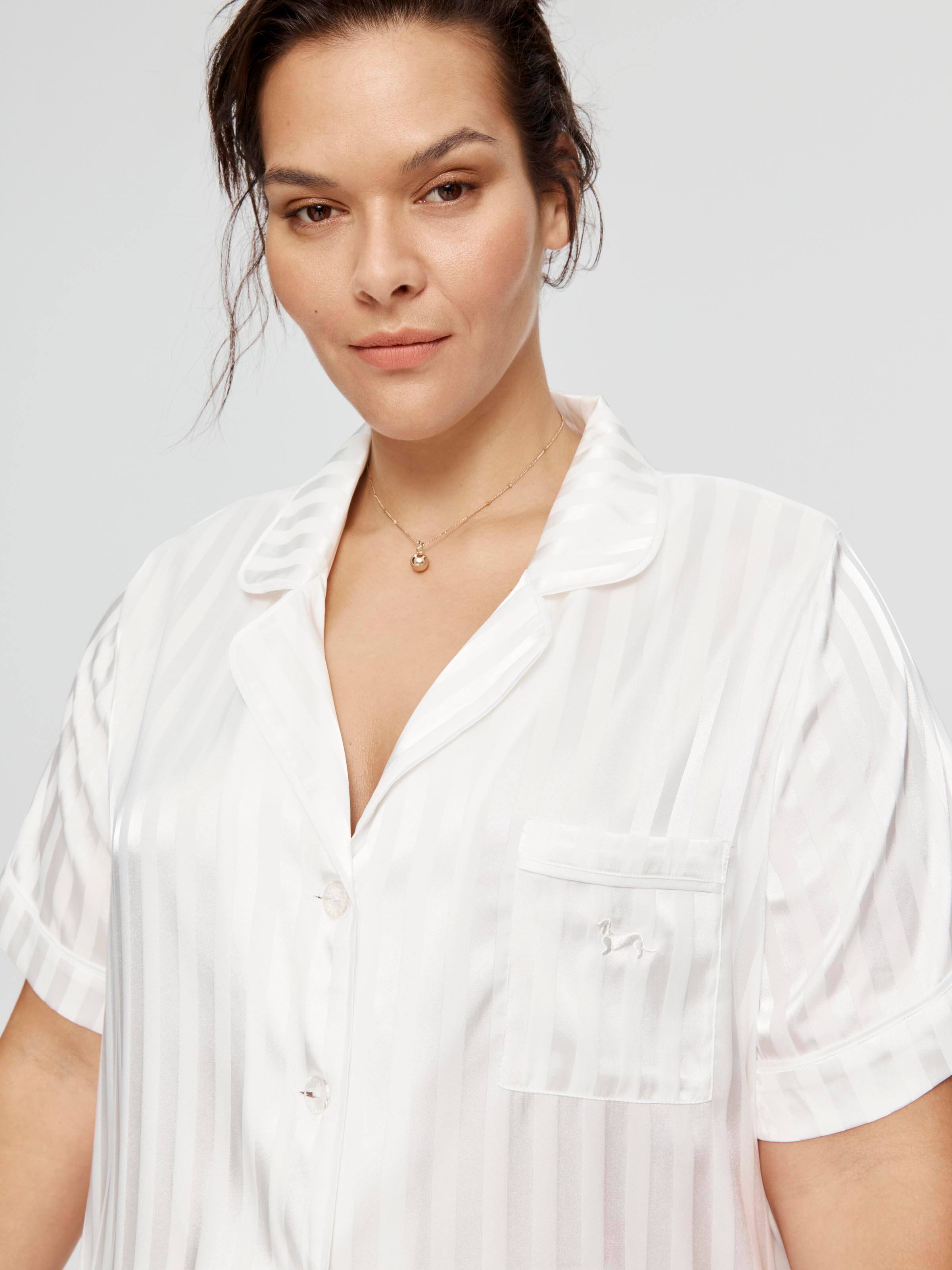 P.A. Plus White Stripe Chic Satin Pj Set