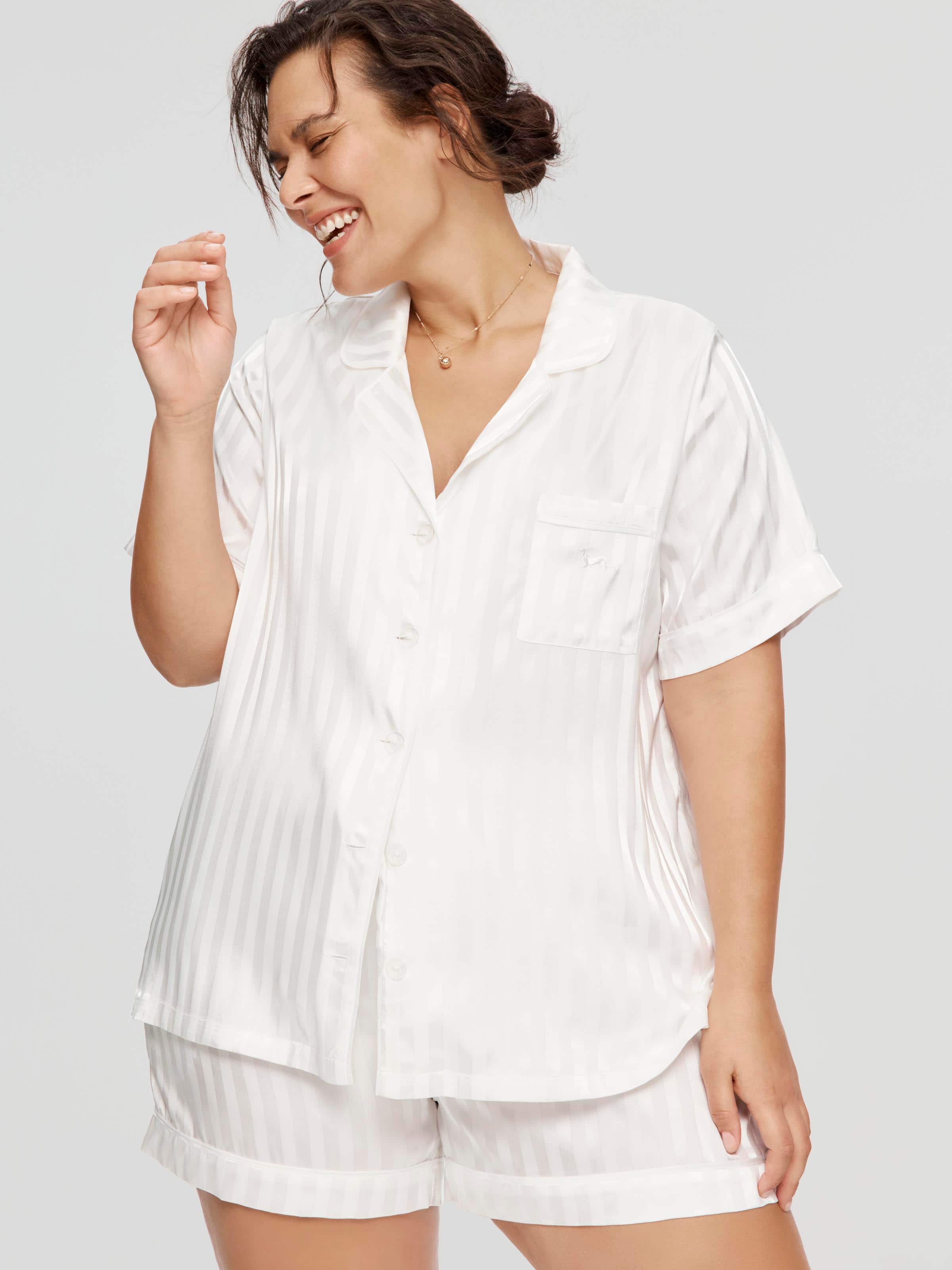 P.A. Plus White Stripe Chic Satin Pj Set