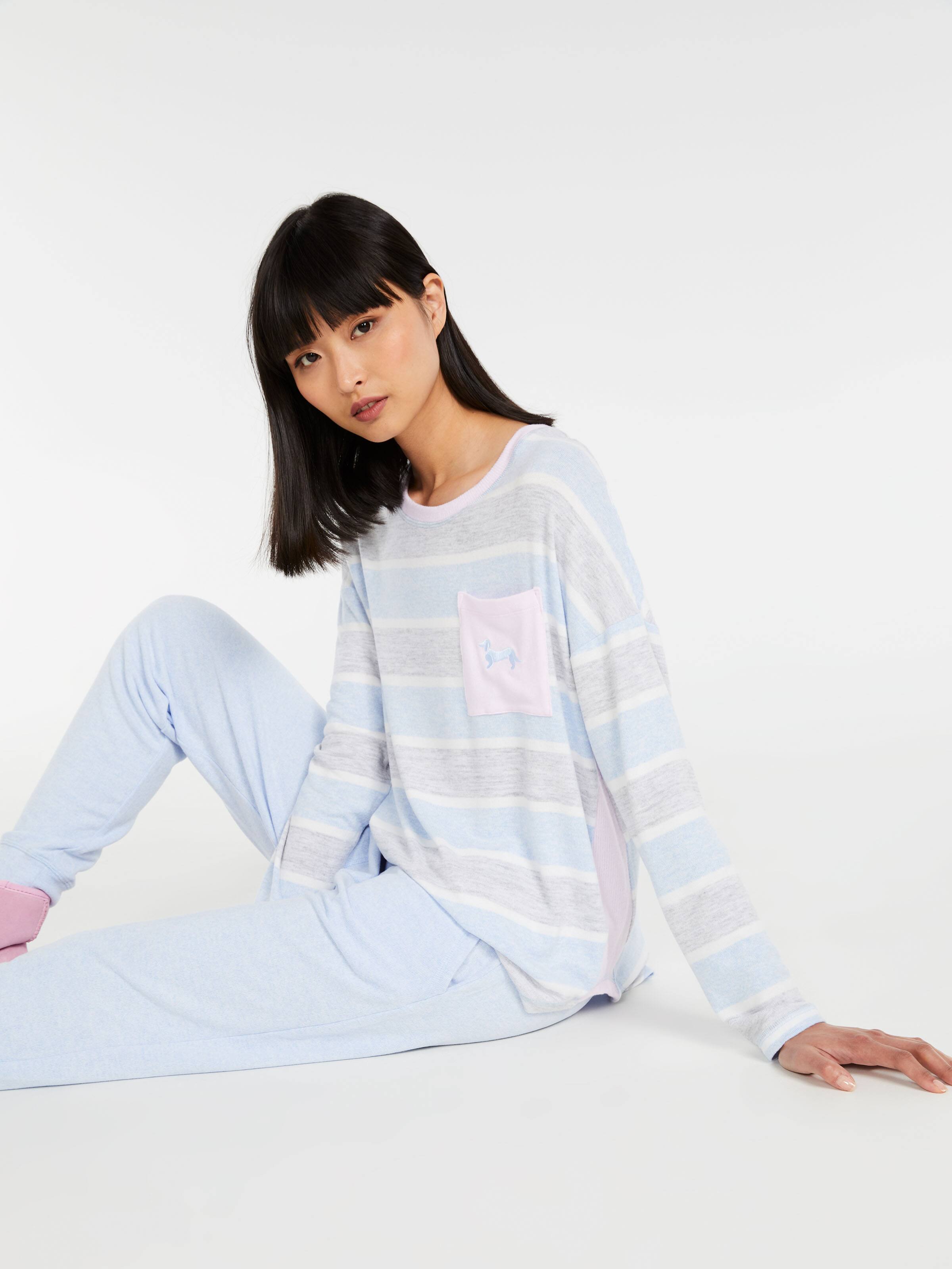 Stripe Fuzzy Long Sleeve Top