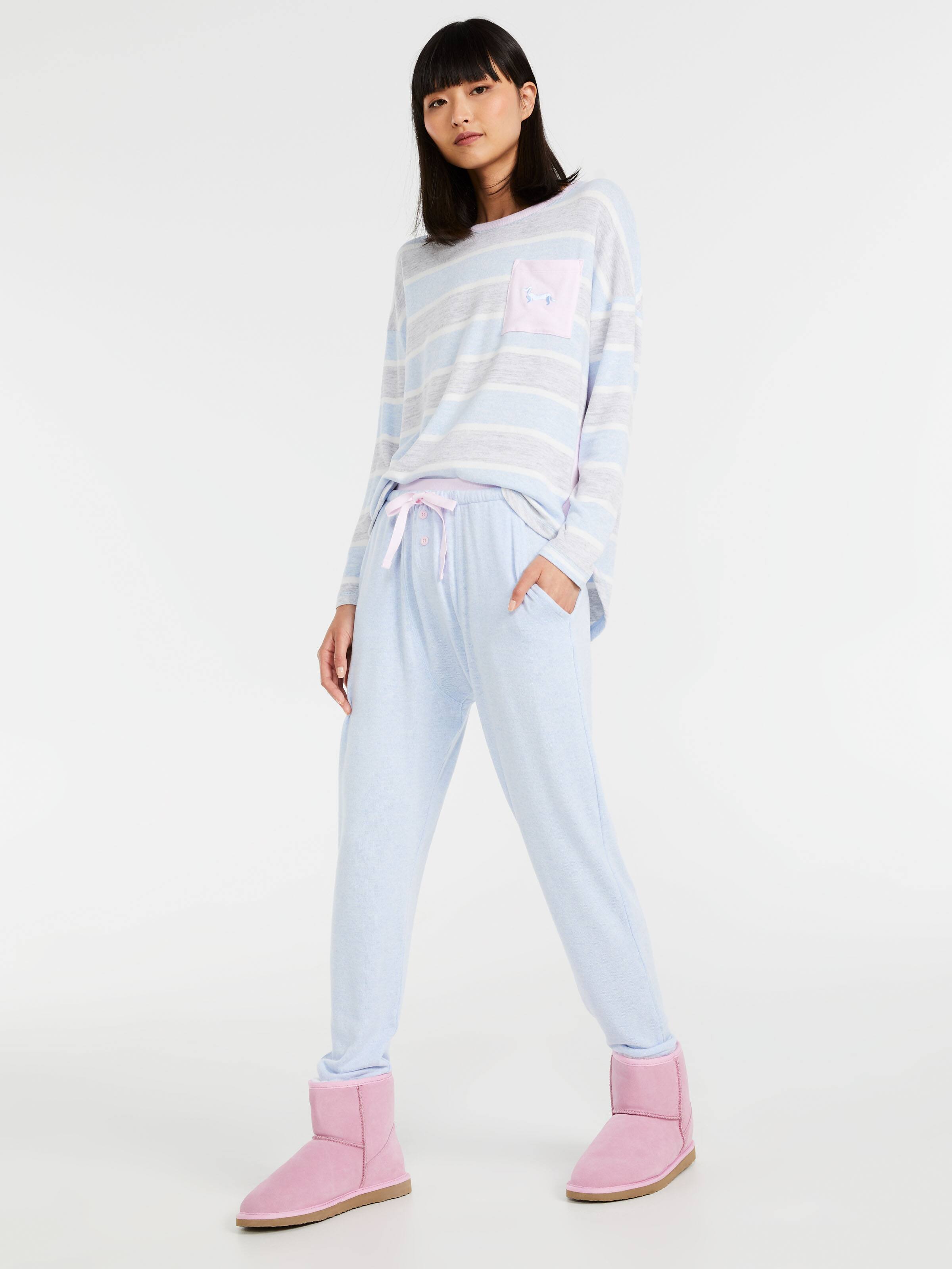 Blue Fuzzy Drop Crotch Pj Pant