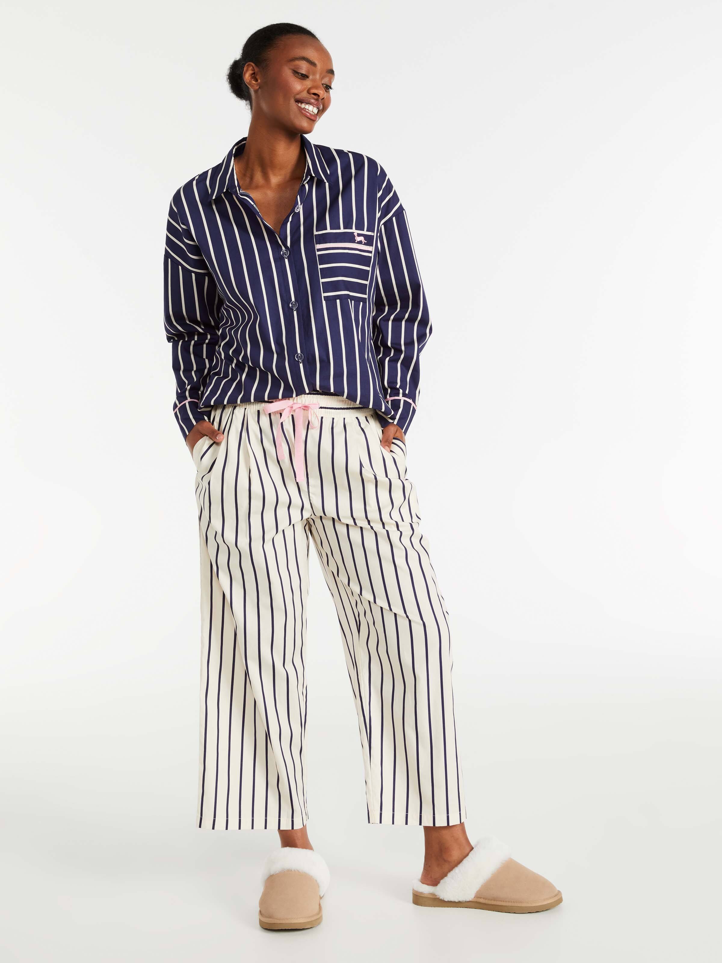 Cream Stripe Ankle Pj Pant