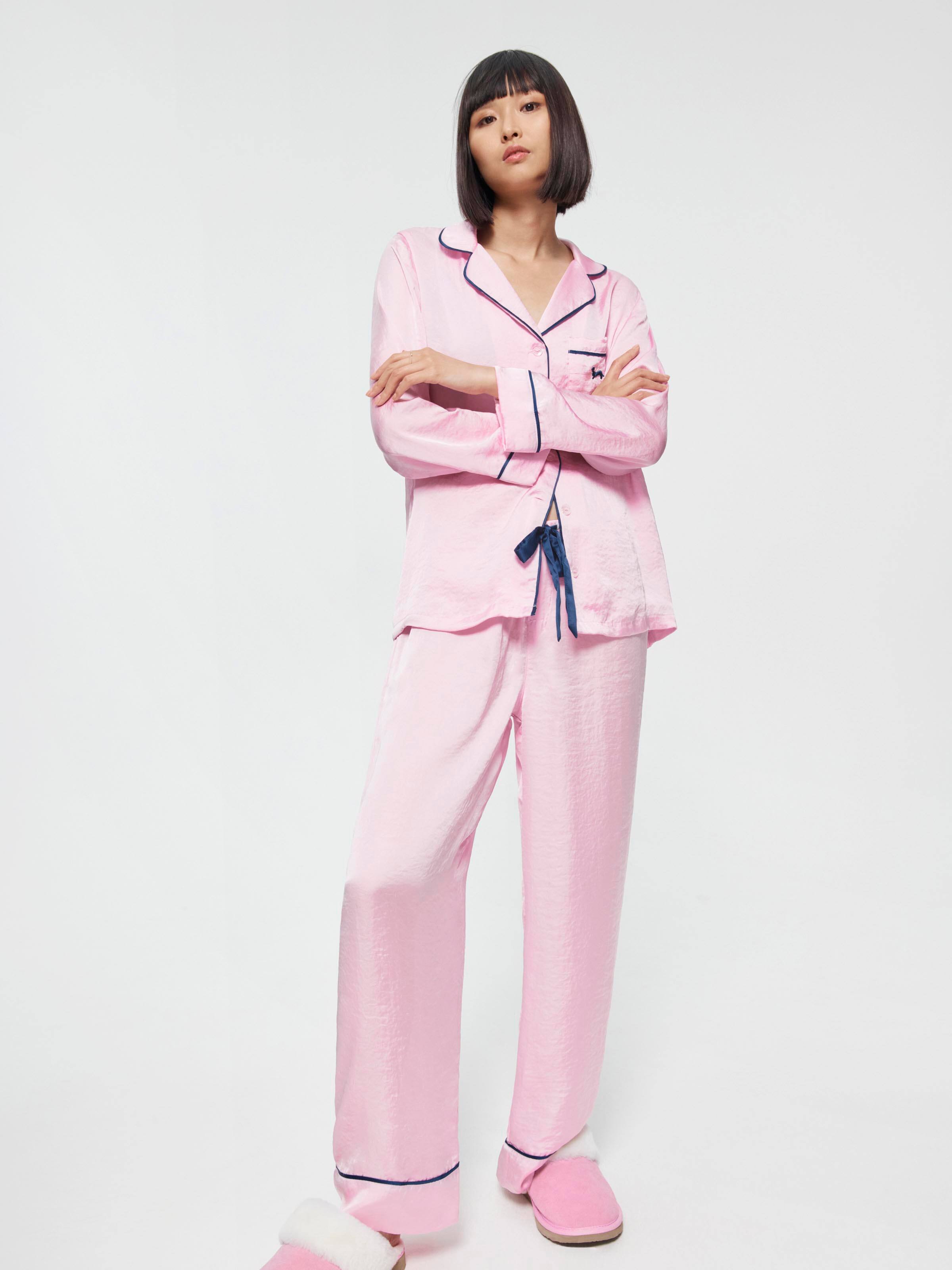 Long Pink Chic Satin Pj Set