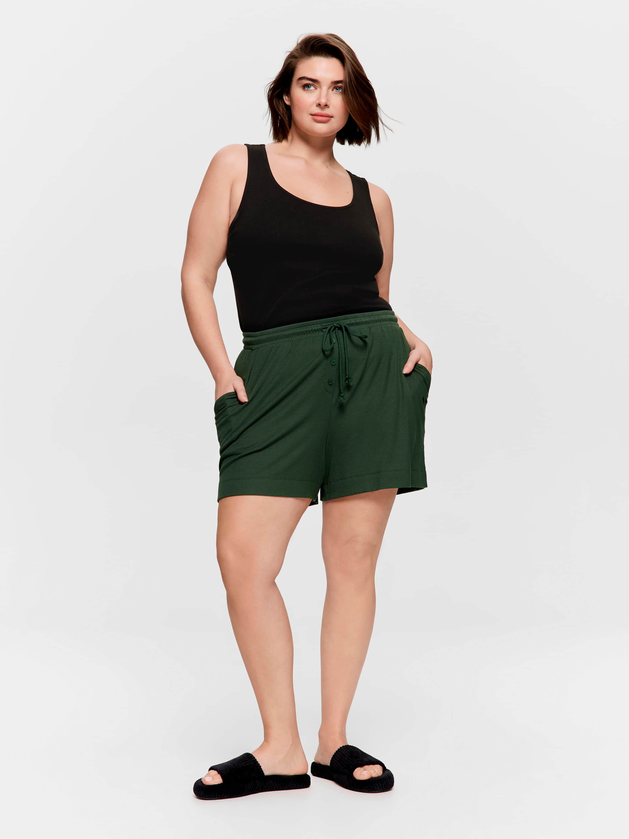 P.A. Plus Olive Bamboo Rib Long Short