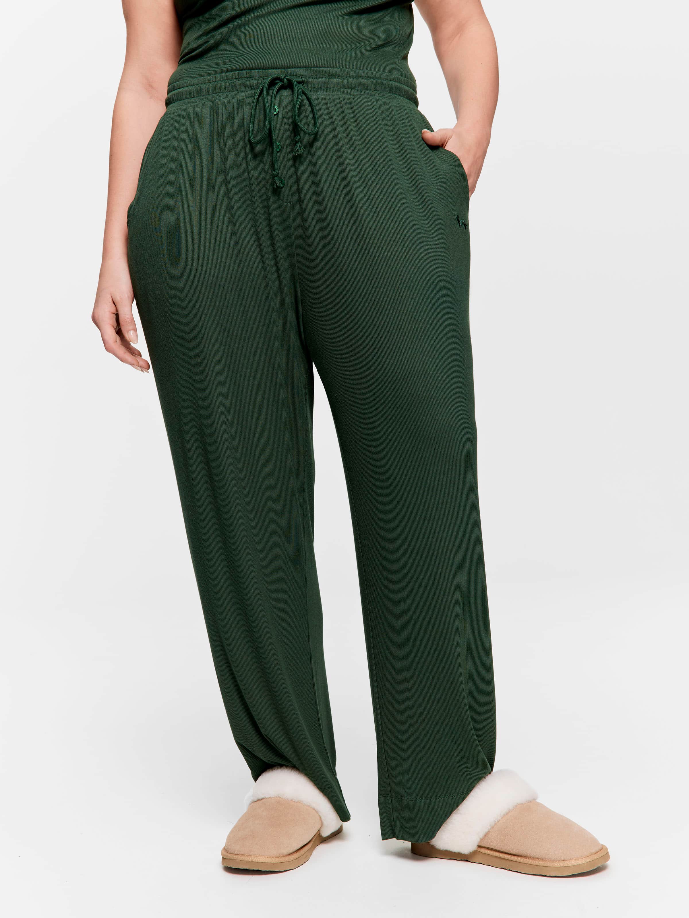P.A. Plus Olive Bamboo Rib Wide Leg Pj Pant