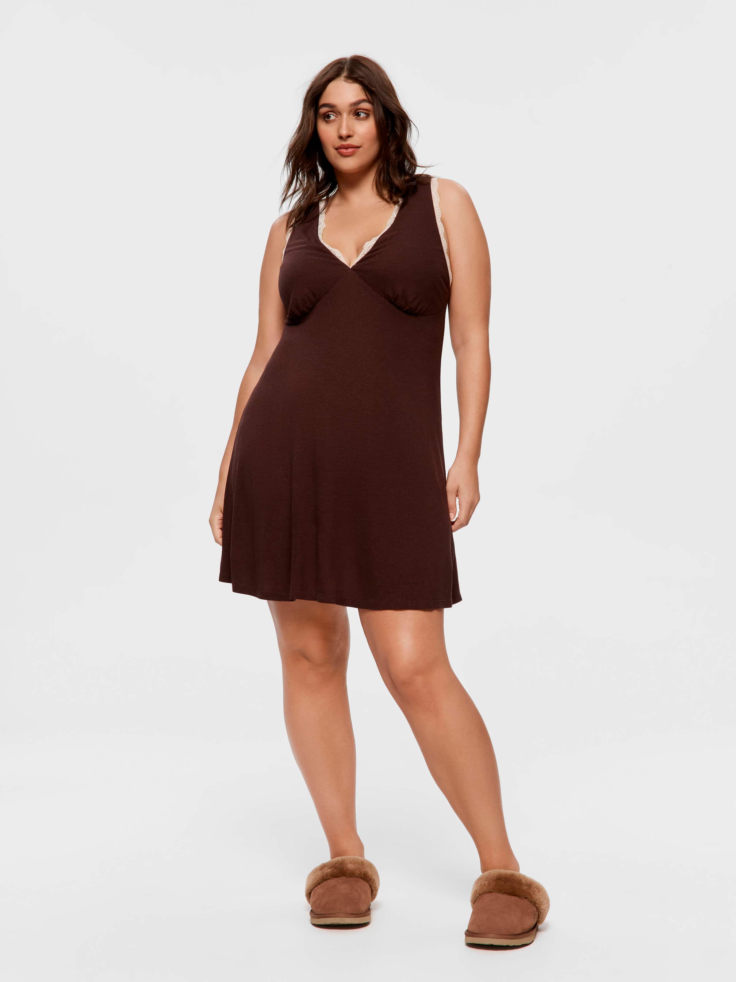 P.A. Plus Espresso Linen Lace Nightie