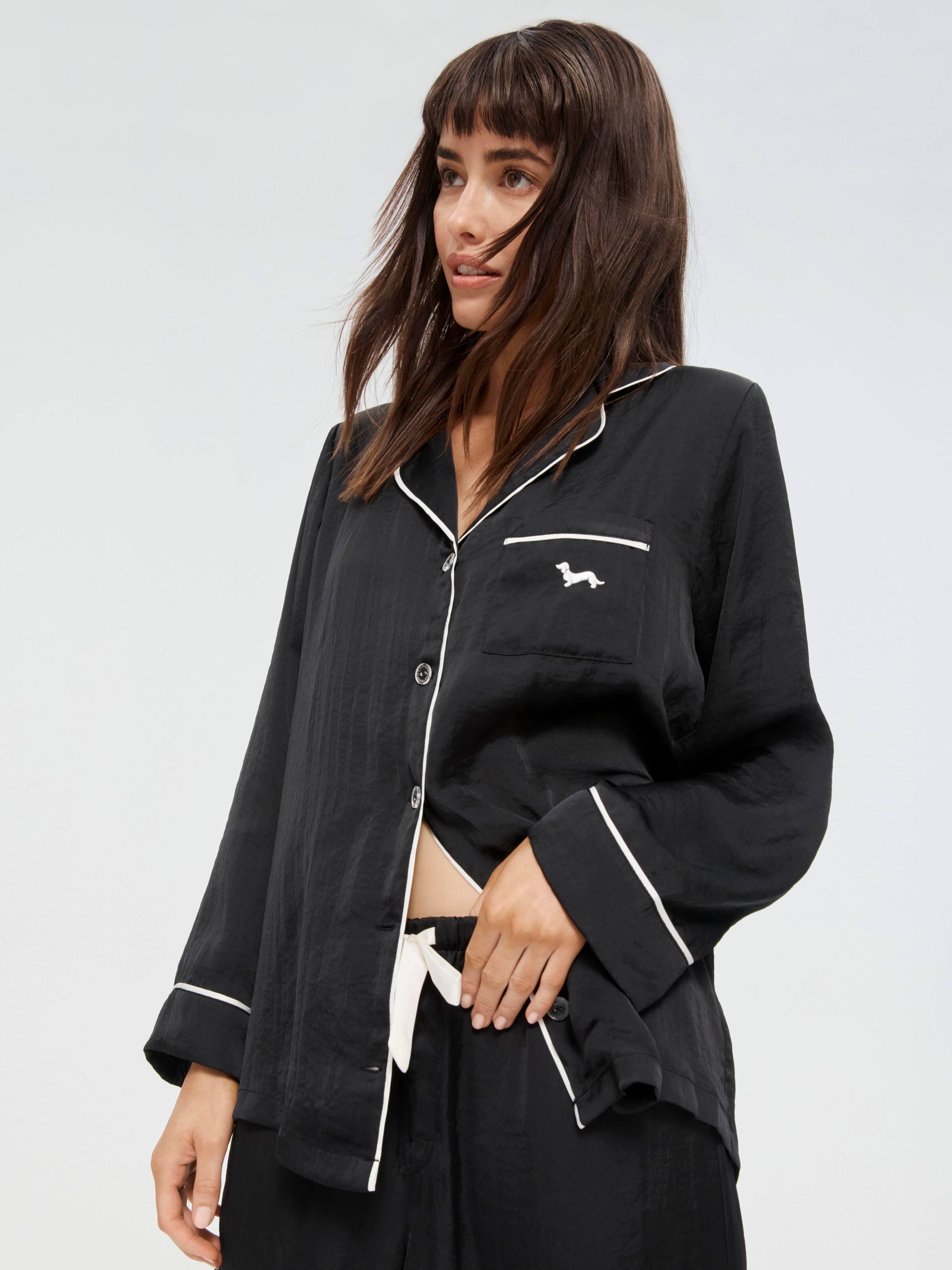 Long Black Chic Satin Pj Set
