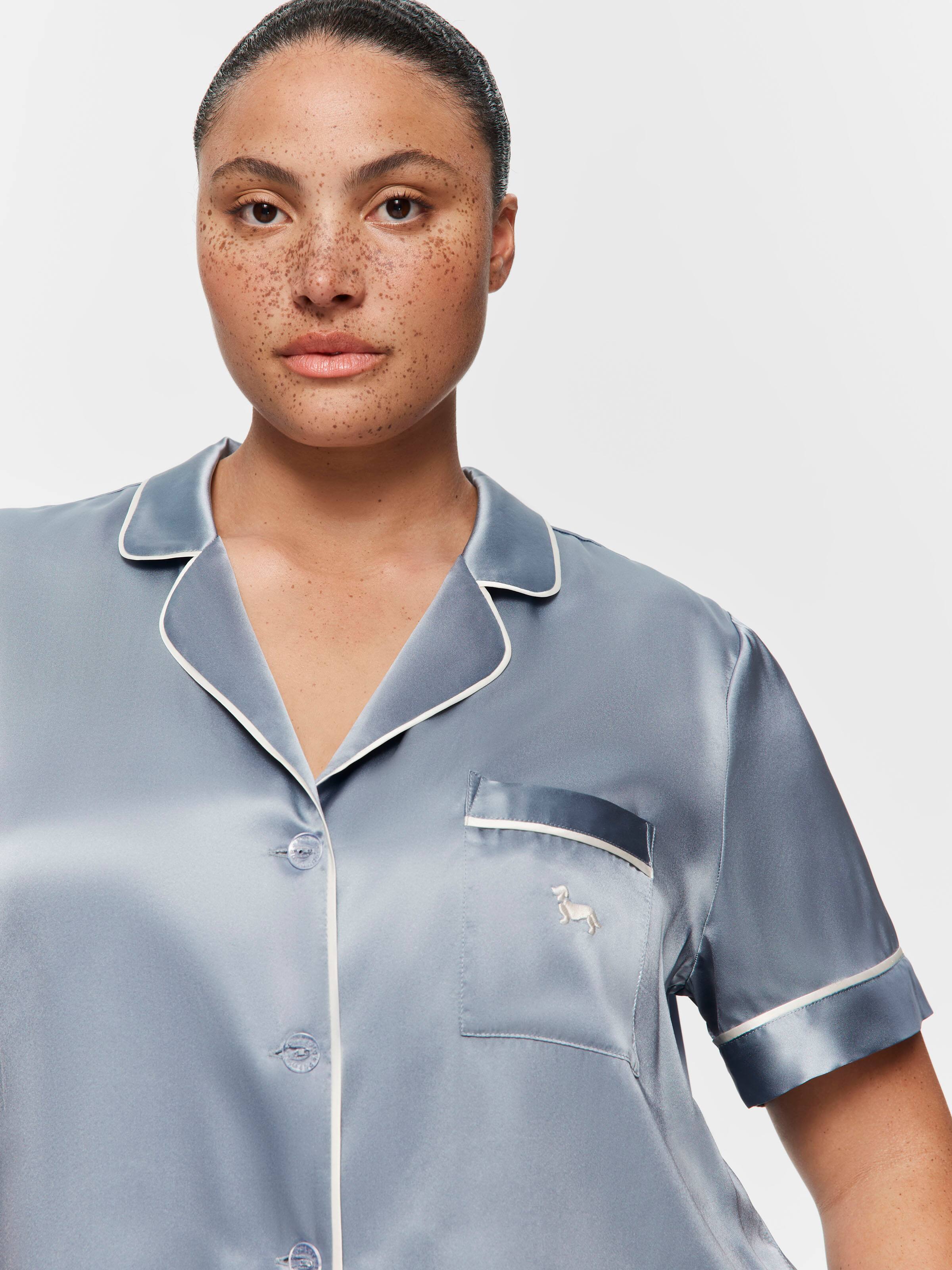 P.A. Plus Steel Blue Mulberry Silk Pj Set