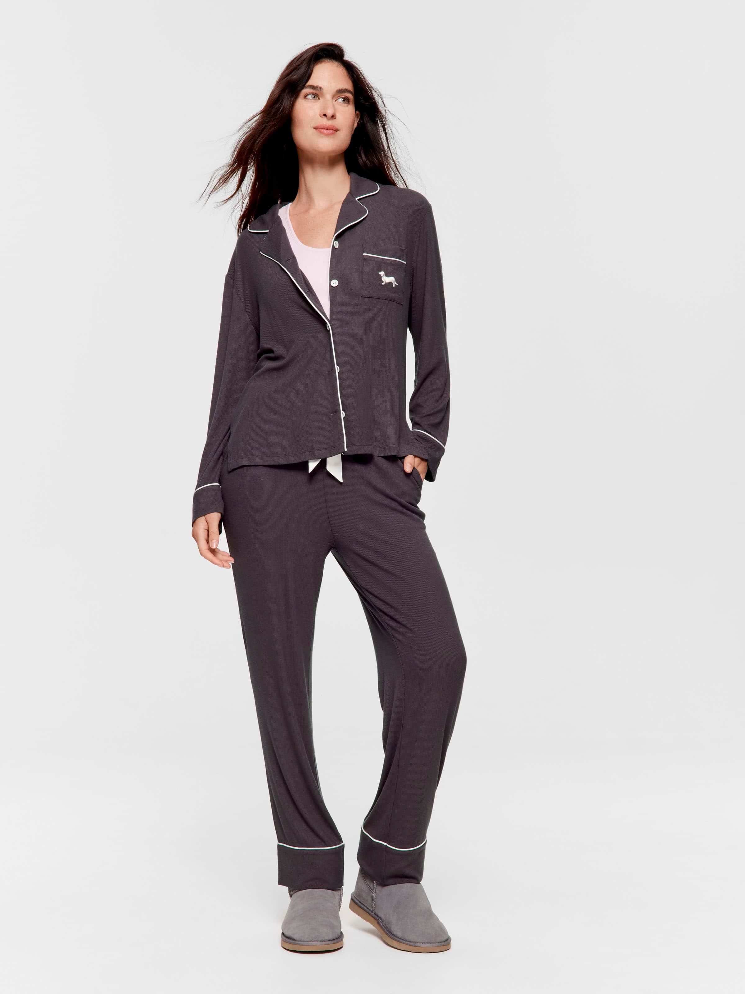 Charcoal Bamboo Rib Long Pj Set