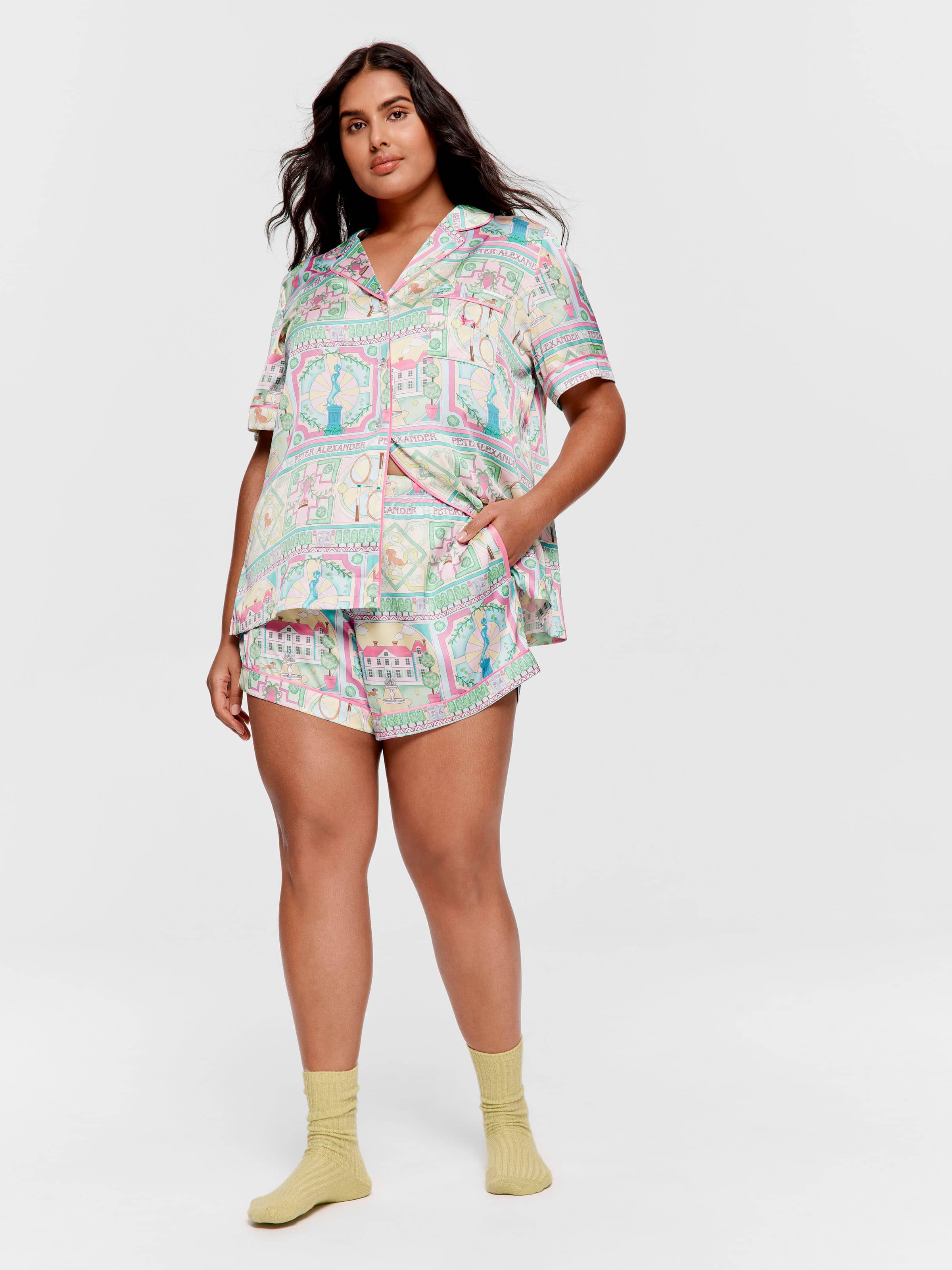P.A. Plus Pastel Garden Chic Satin Shortie Pj Set