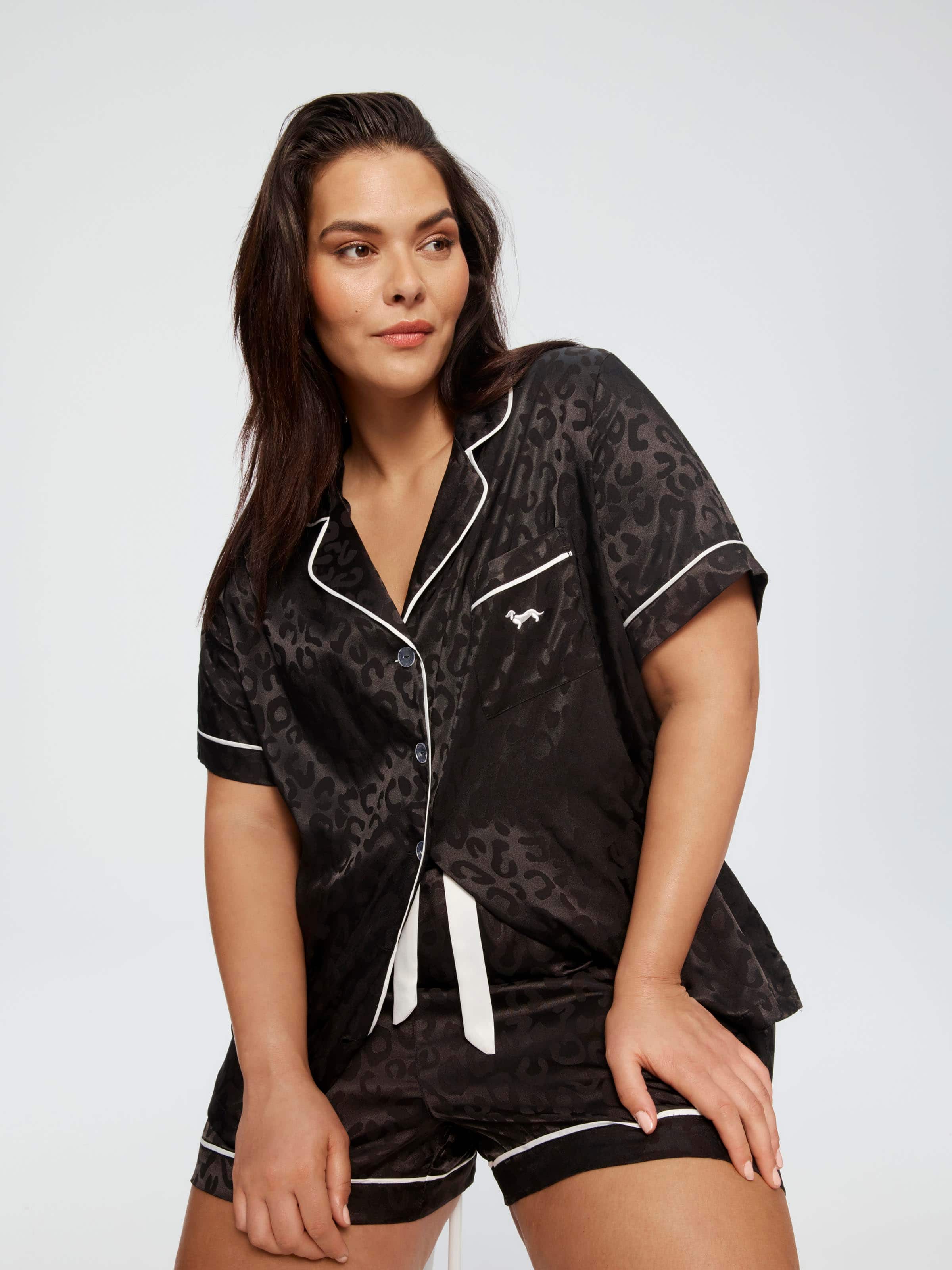 P.A. Plus Jacquard Satin Pj Set Black 