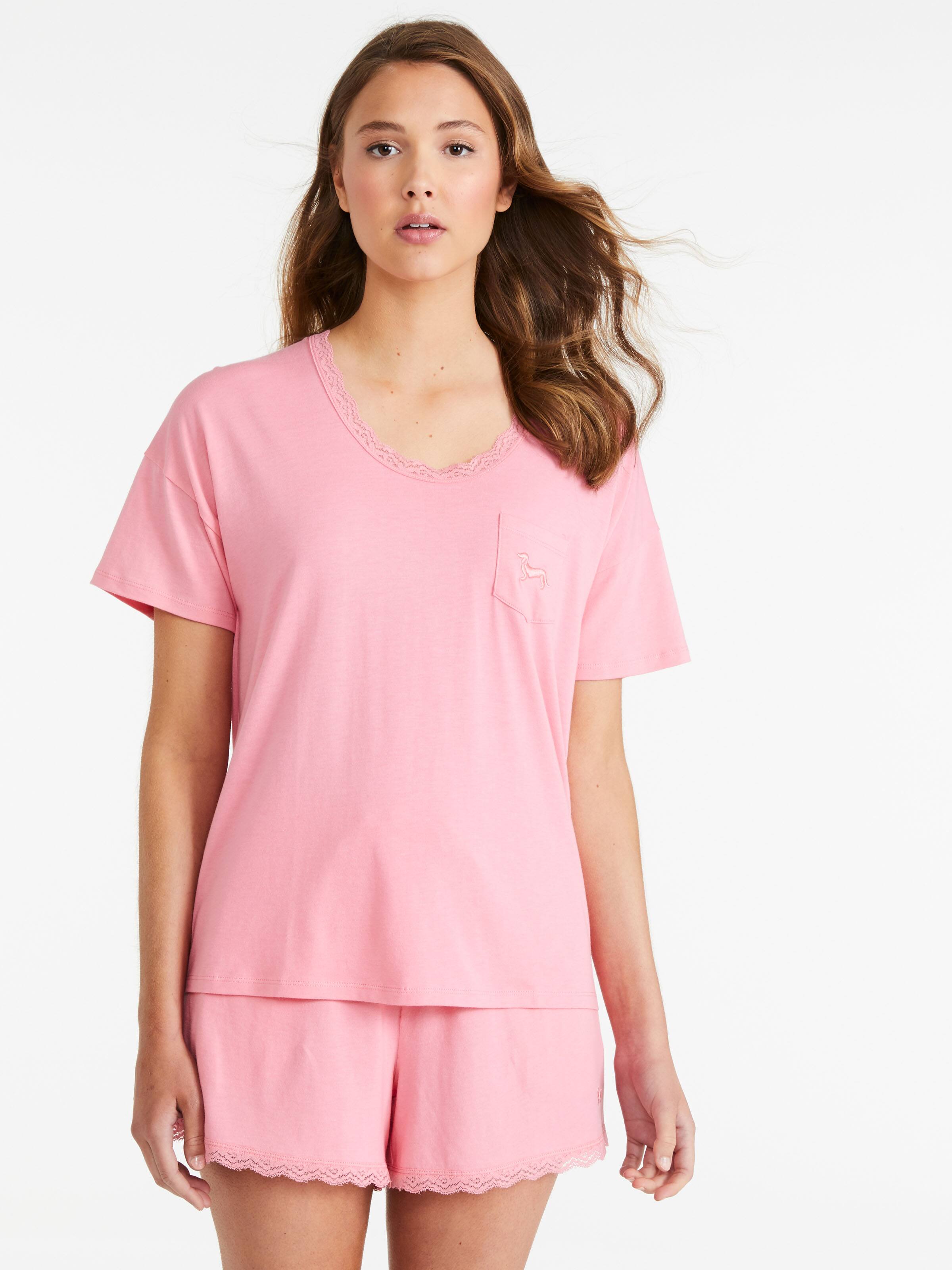 Pink Lace Trim Oversized Tee