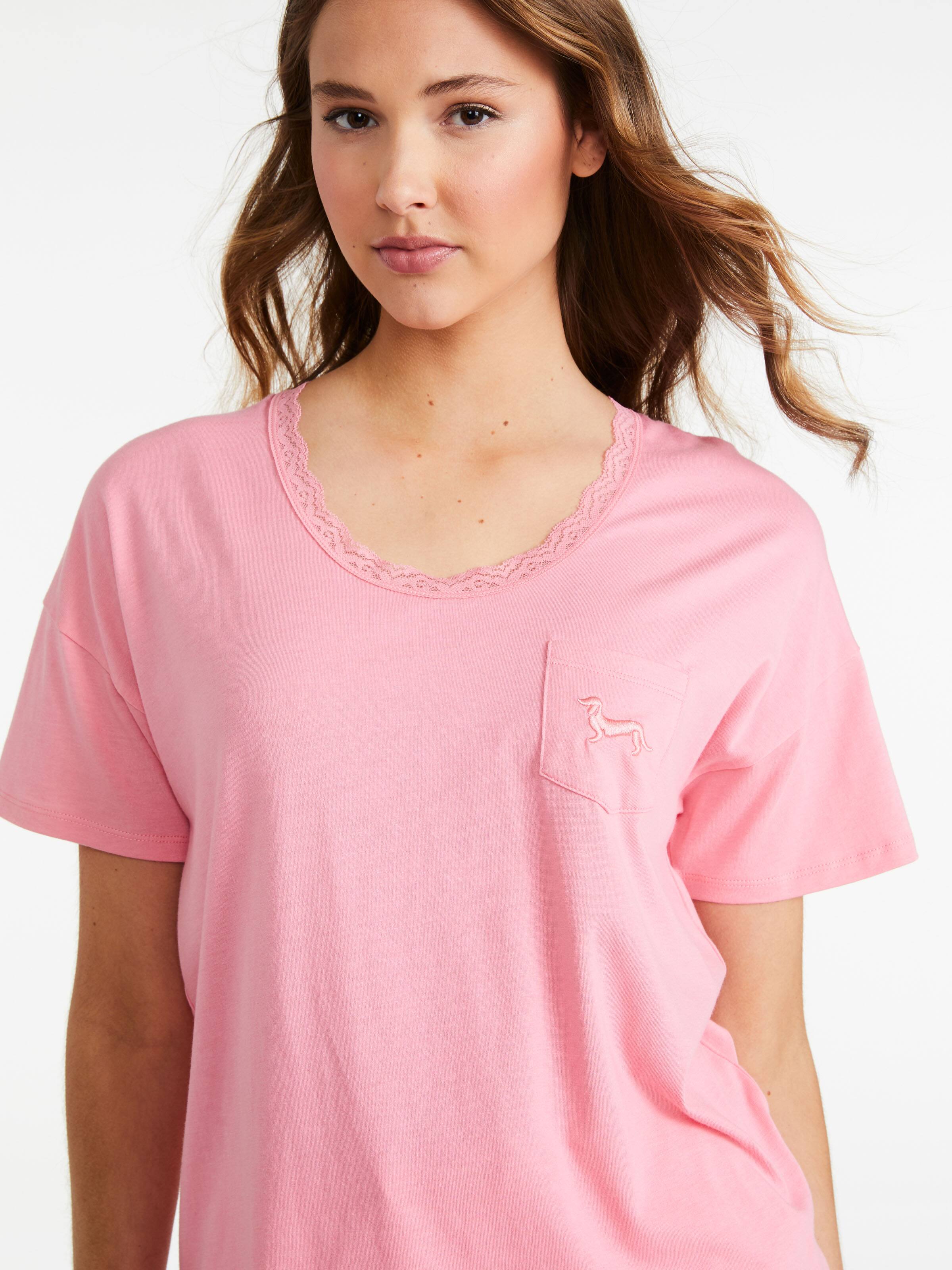 Pink Lace Trim Oversized Tee